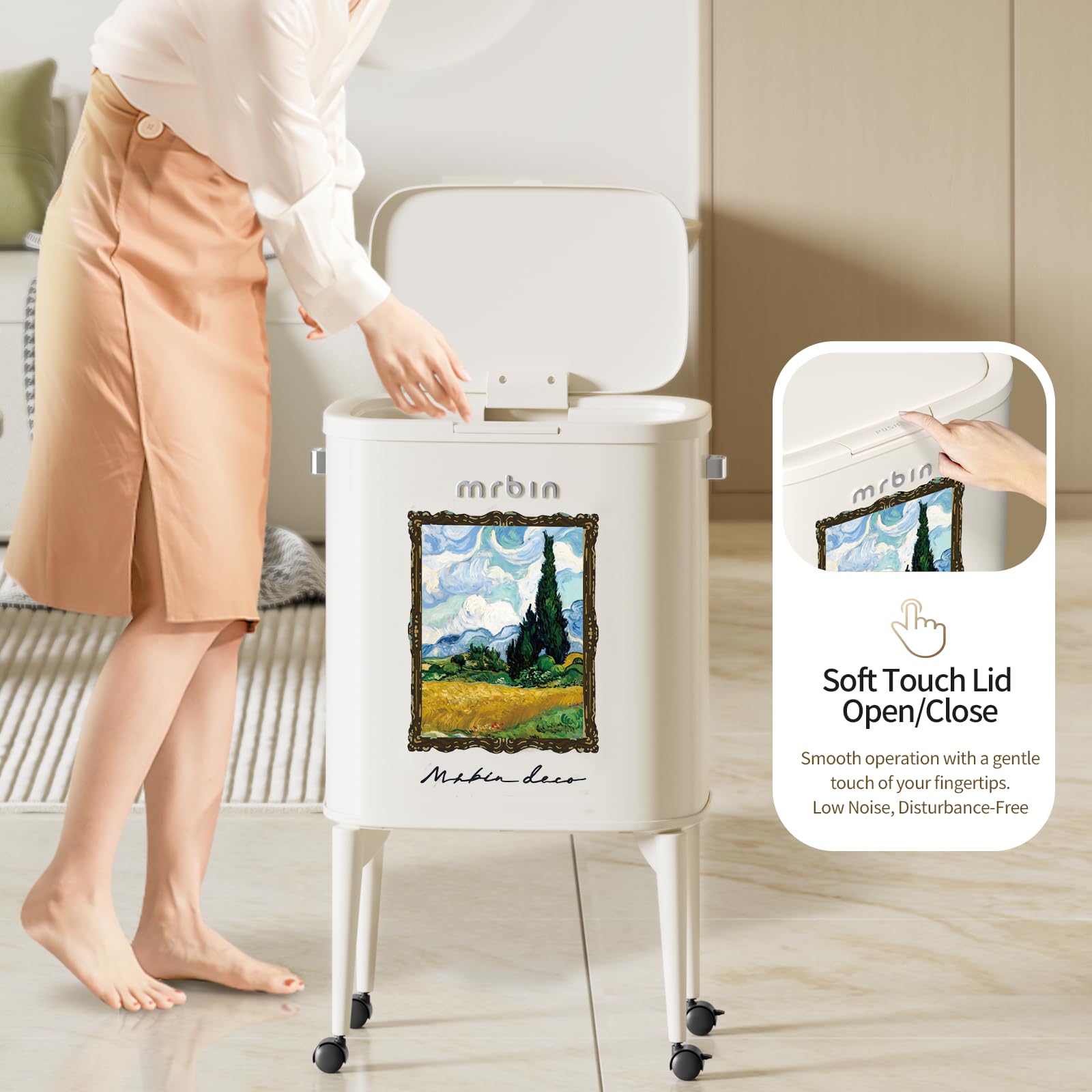 Metal Kitchen Trash Can with Wheel Legs