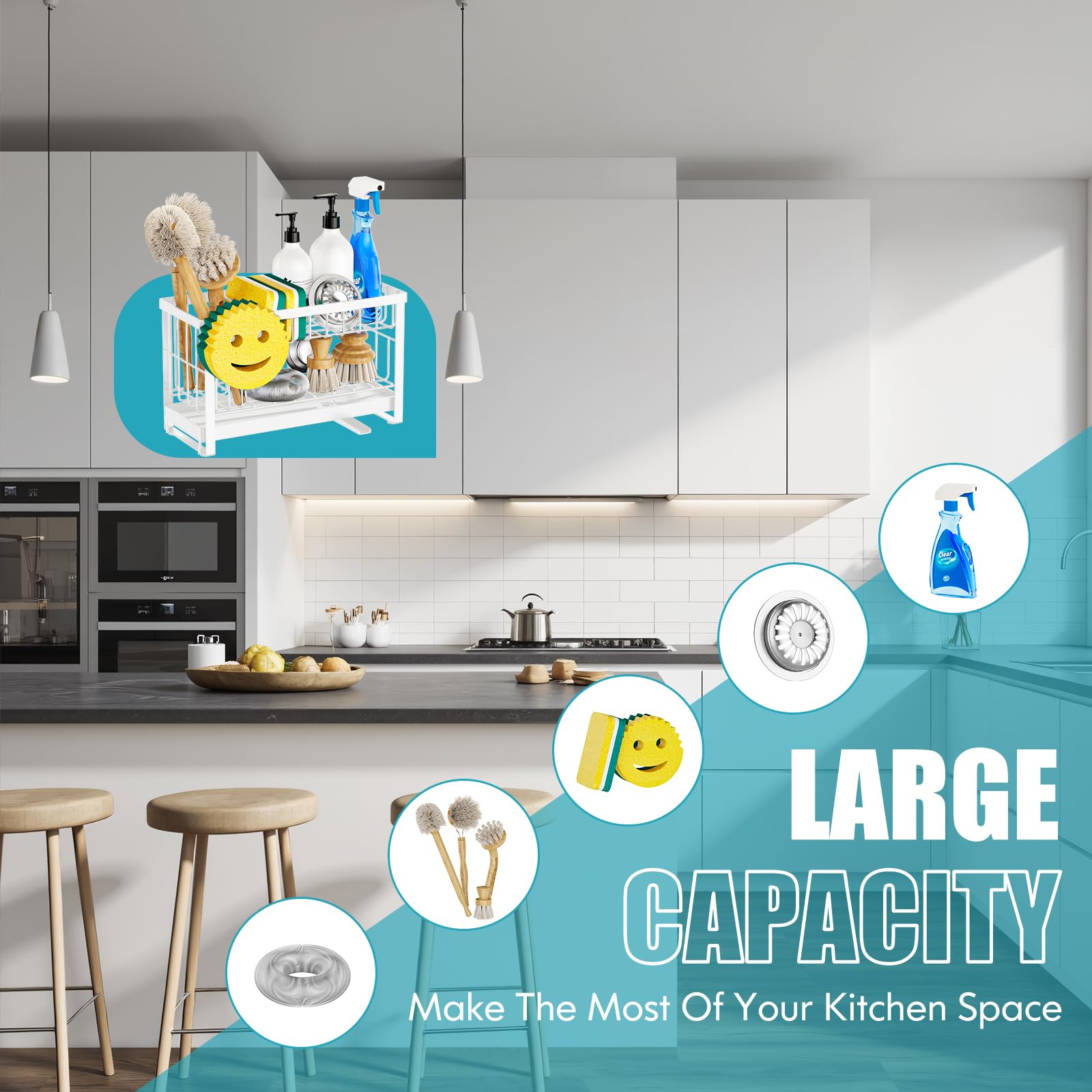 Sponge Holder for Kitchen Sink with Flexible Smiley Face