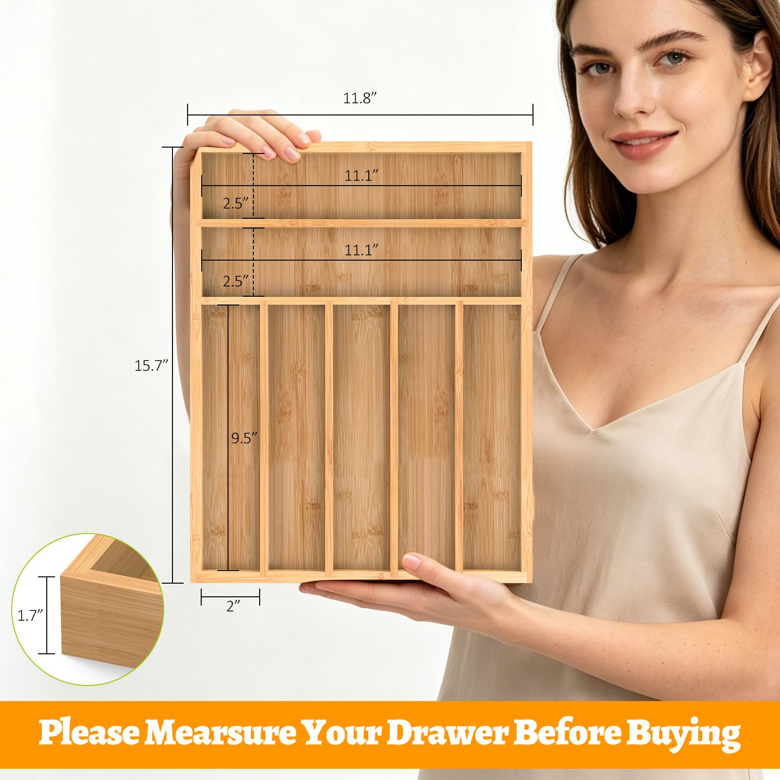 Bamboo Silverware Drawer Organizer