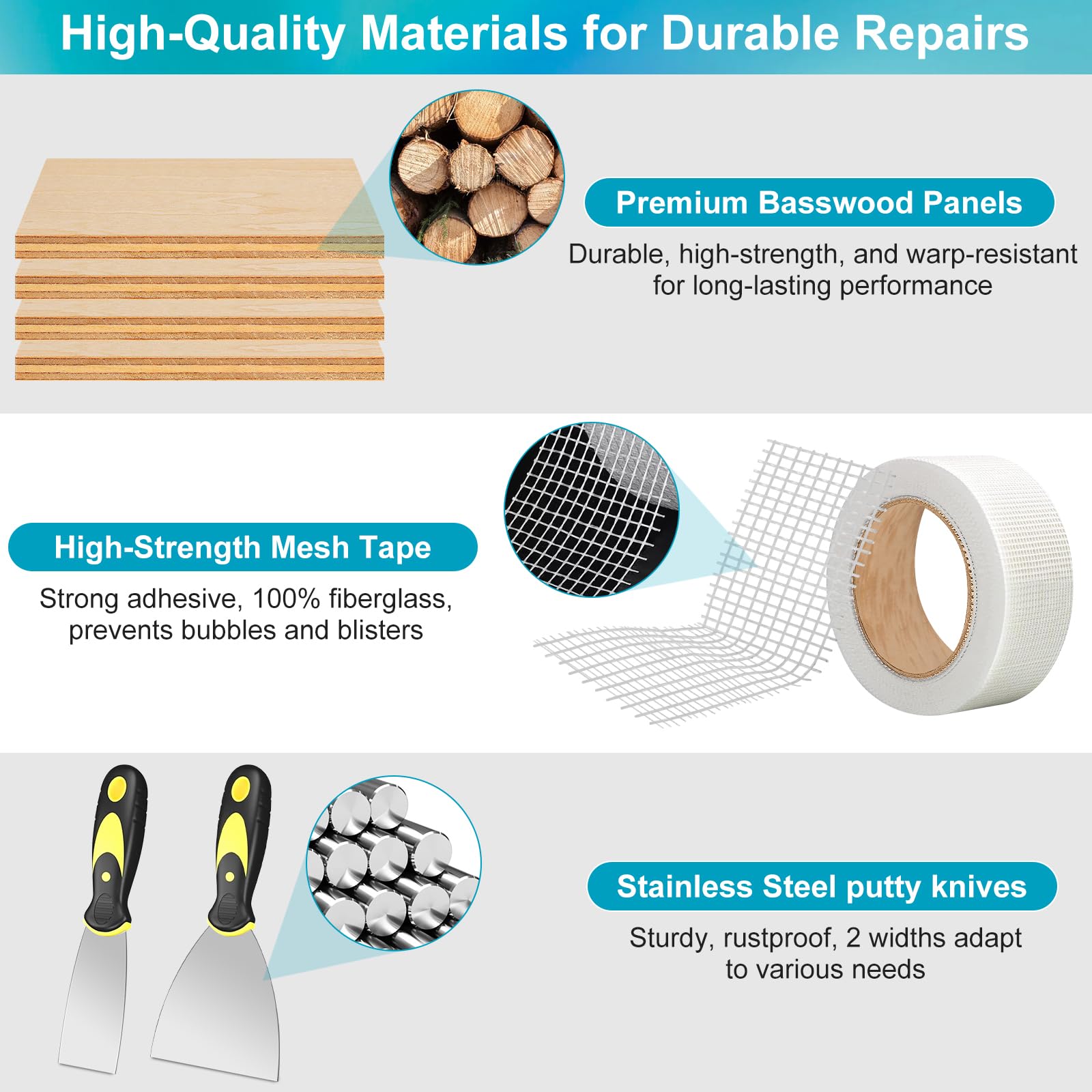 Drywall Repair Kit with 12"x12" Dry Wall Repair Panel