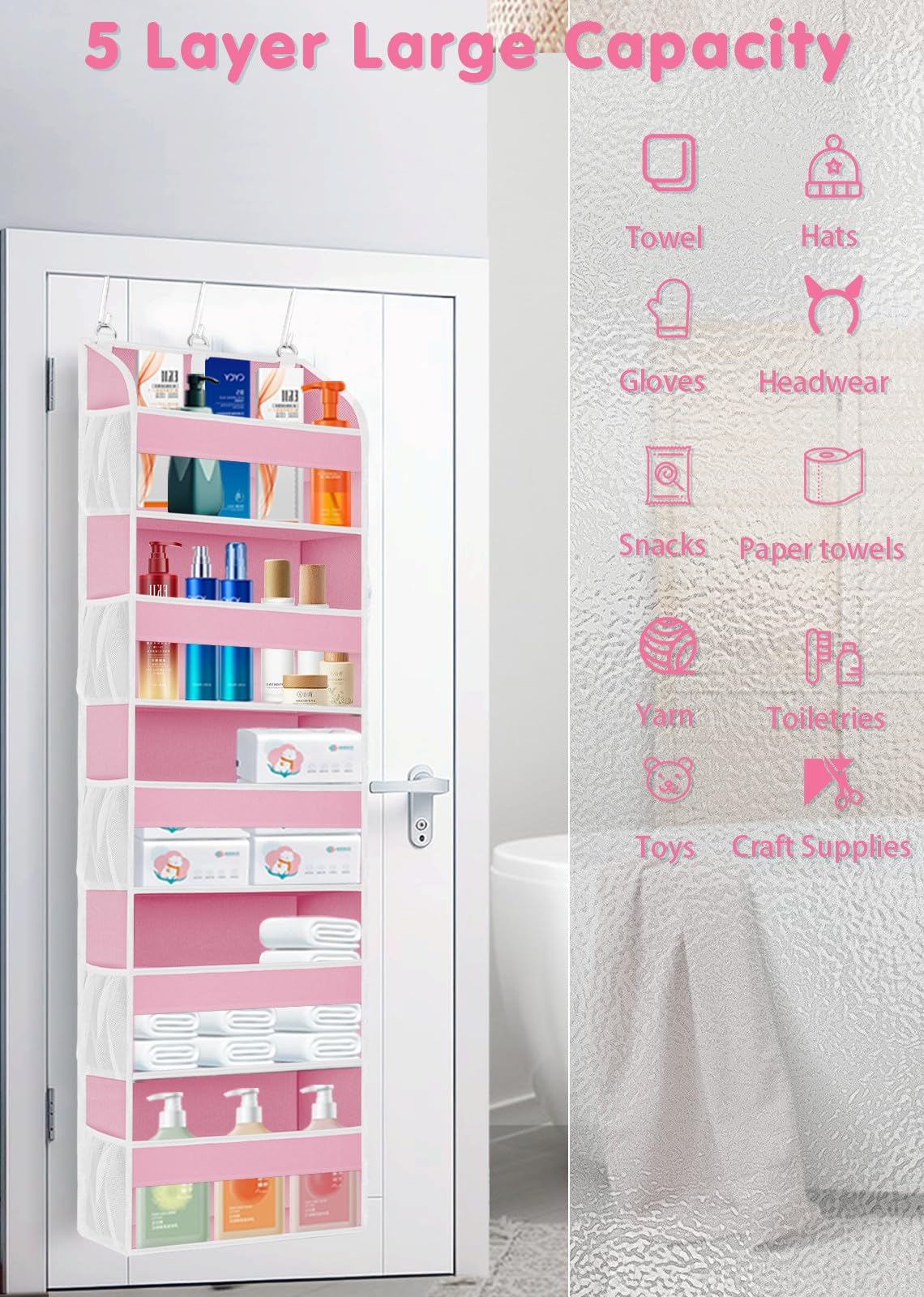 2 Pack Over the Door Storage Organizer with 5 Large Pockets (2 Count)