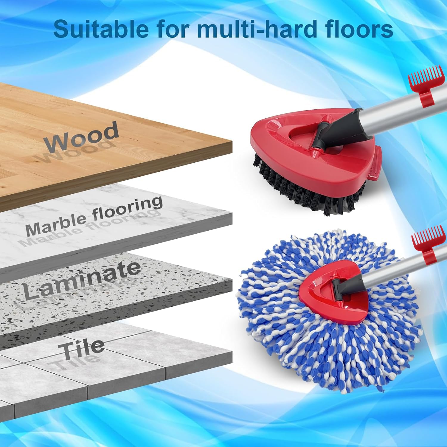 Spin Mop Head and Brush Replacement Compatible with O Cedar RinseClean 2