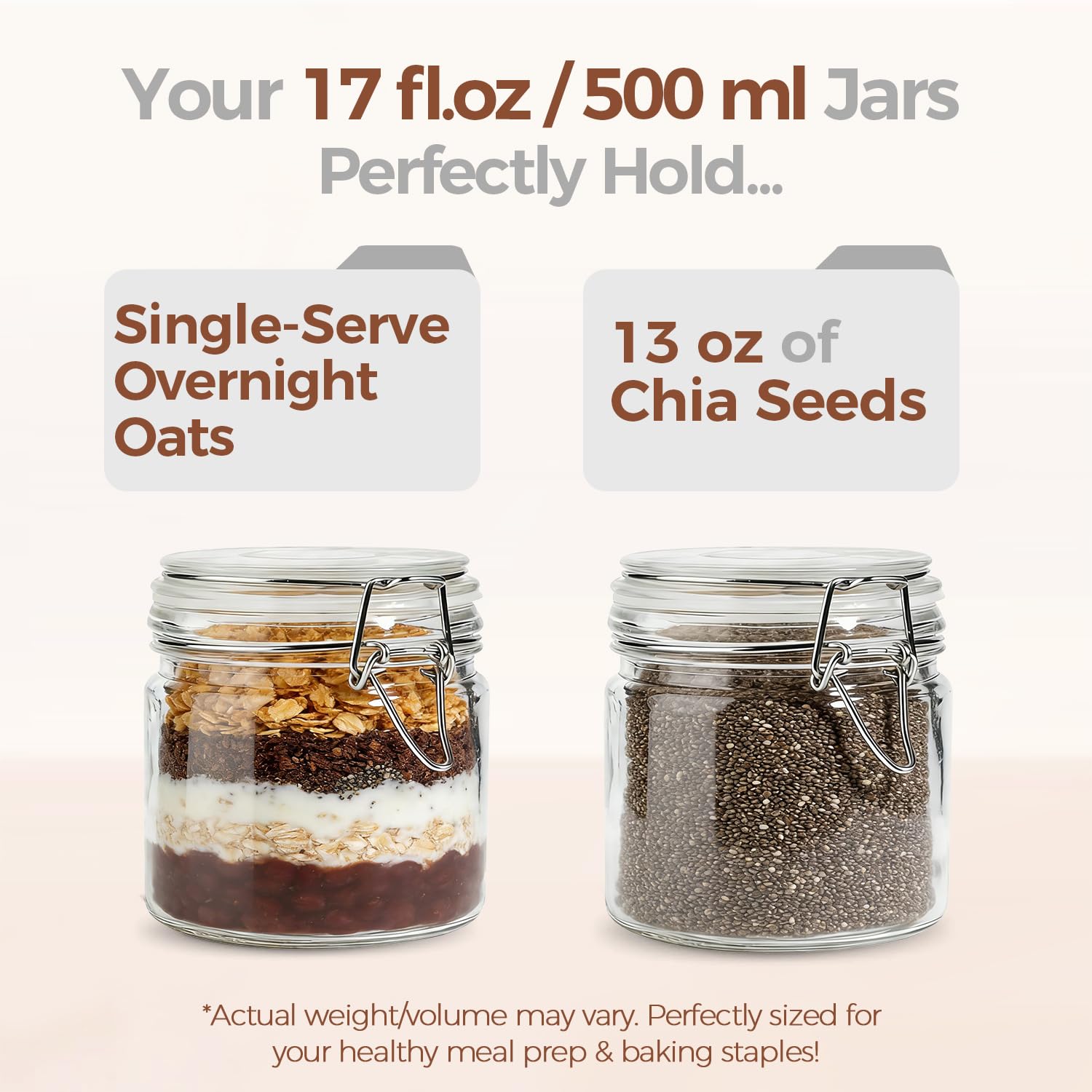 17 oz Overnight Oats Containers with Lids 6 Pack Wide Mouth (6 Count)