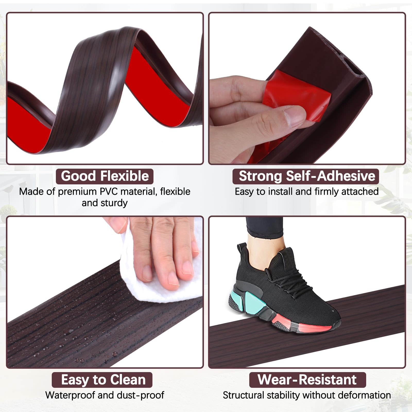Vinyl Floor Transition Strip Self Adhesive Door Threshold Strip (6.6 Foot)