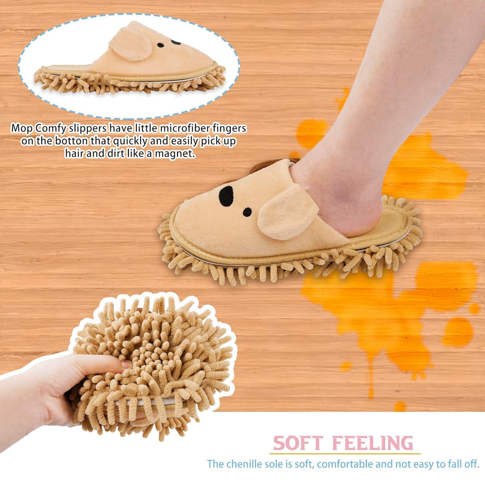 Detachable Dog Microfiber Mop Slippers Dusting for Home Khaki