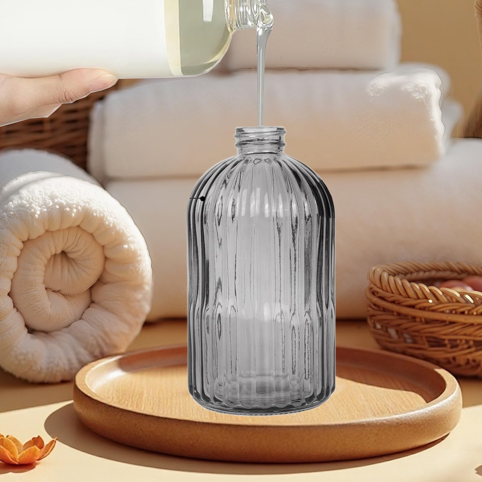 14Oz Gray Glass Soap Dispenser Bathroom