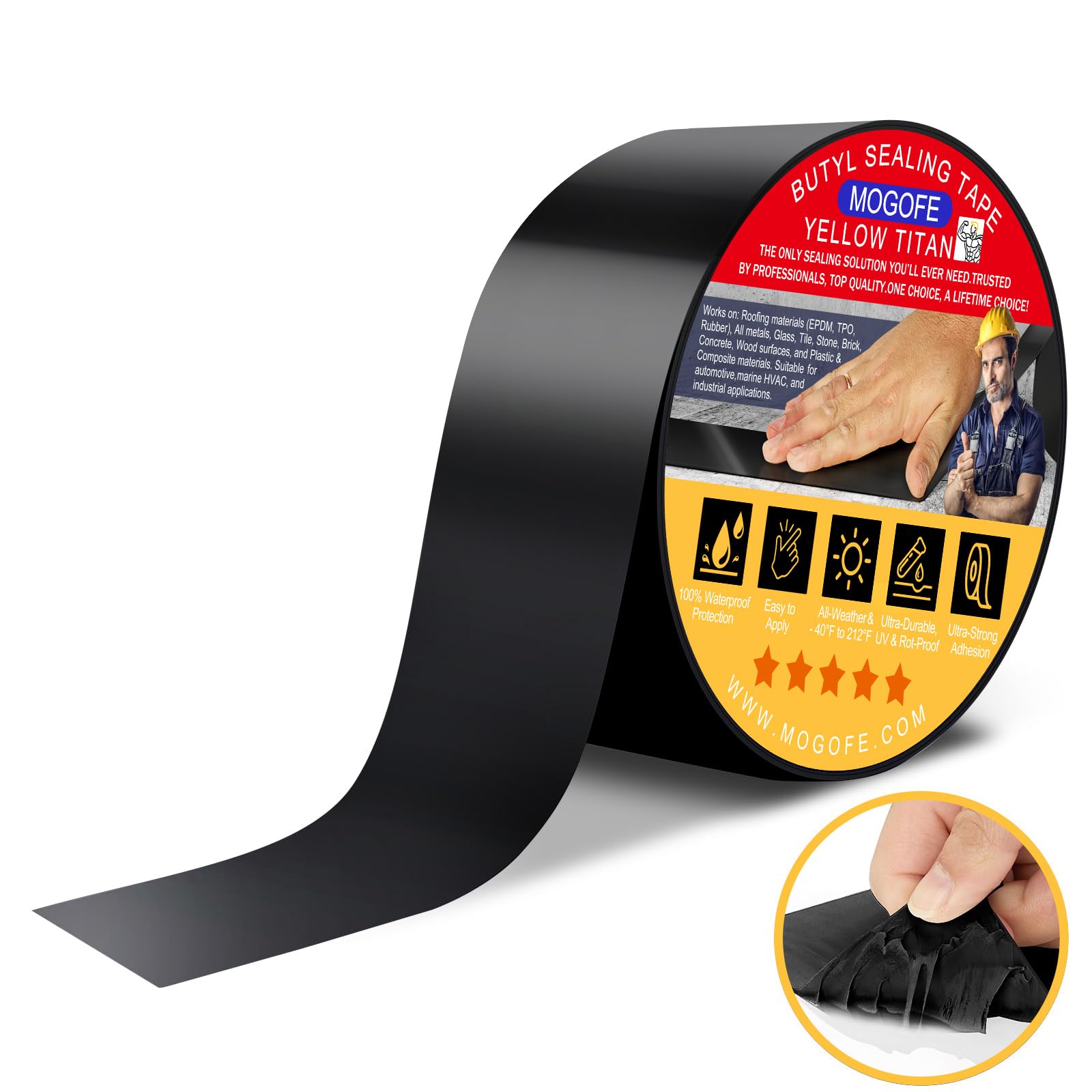Yellow Titan RV Roof Sealant Tape Black 1.5" x 50' Waterproof Tape (50 Foot)