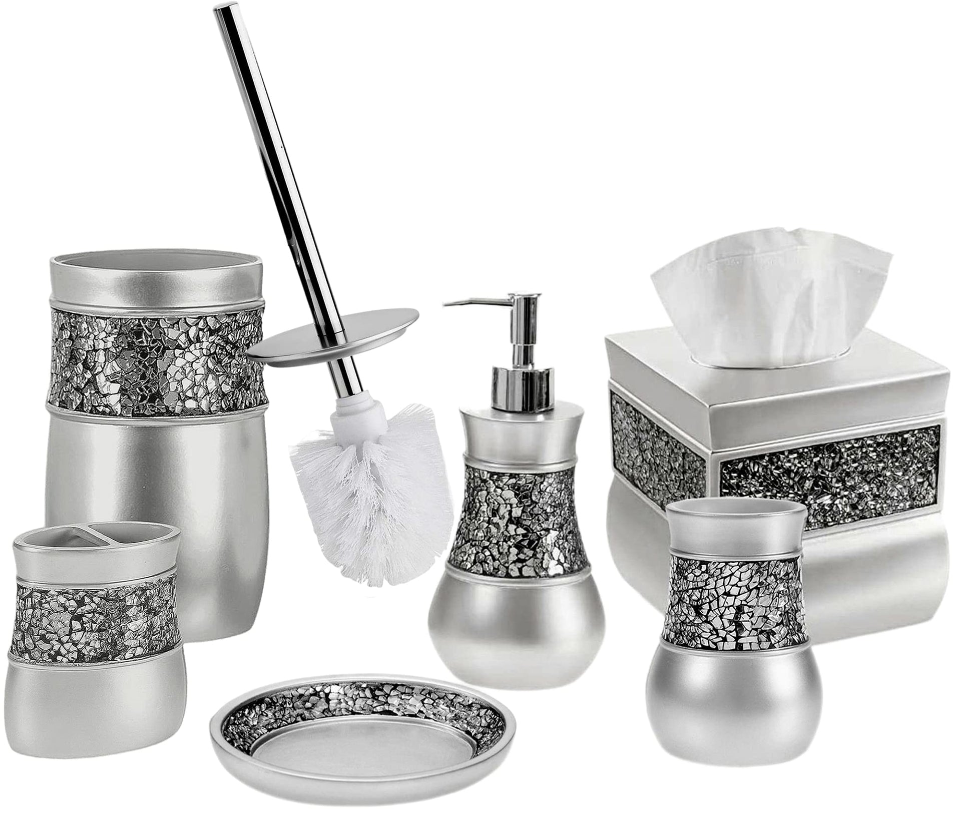 Crackled Glass Toilet Brush with Holder