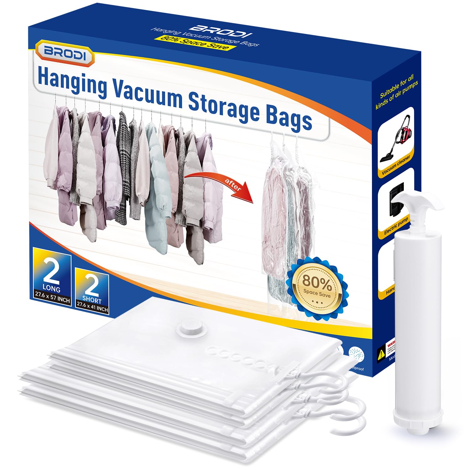 Hanging Vacuum Storage Bags For Clothes With Hand Pump (4 Count)