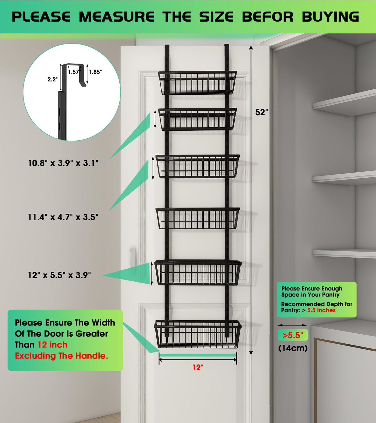 12 Inch Wide Narrow Over The Door Pantry Organizer 6