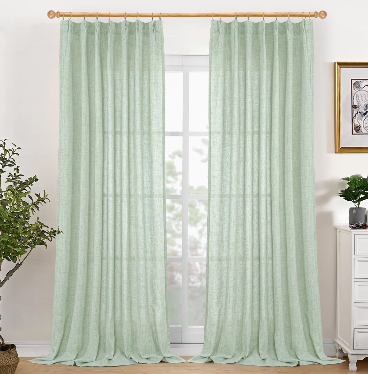 Sage Green Linen Curtains 84 Inch Length for Living Room Spring Decor (2 Count)