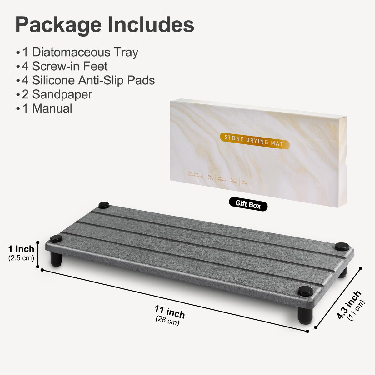 Drying Stone Tray for Kitchen & Bathroom Counter