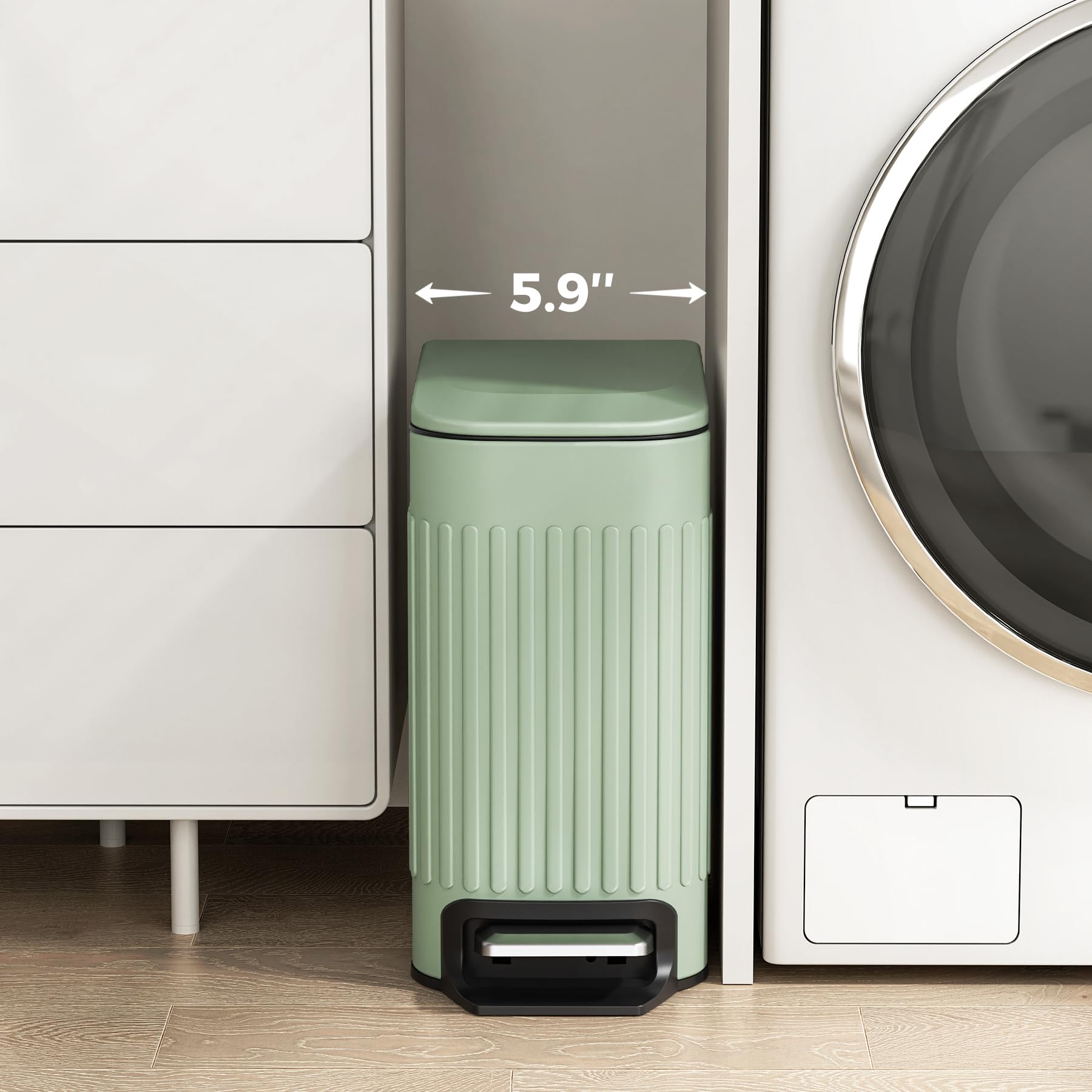 Slim Bathroom Trash Can with Lid Soft Close & Pedal