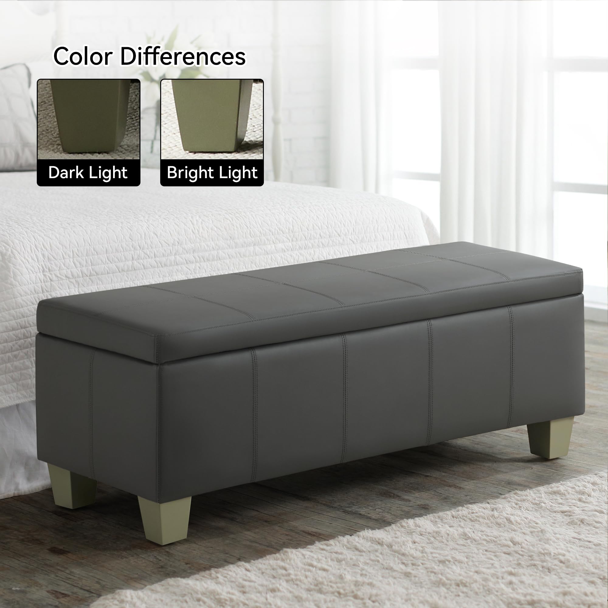 51" Faux Leather Storage Ottoman