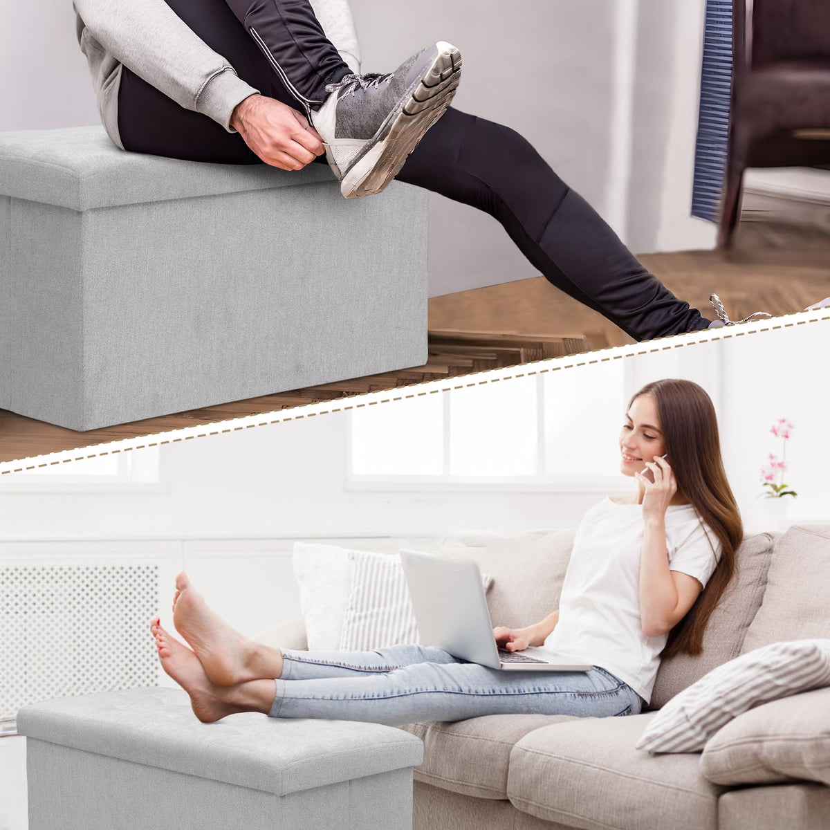 30" Storage Ottoman Bench Folding Bench with 90L Hidden Storage