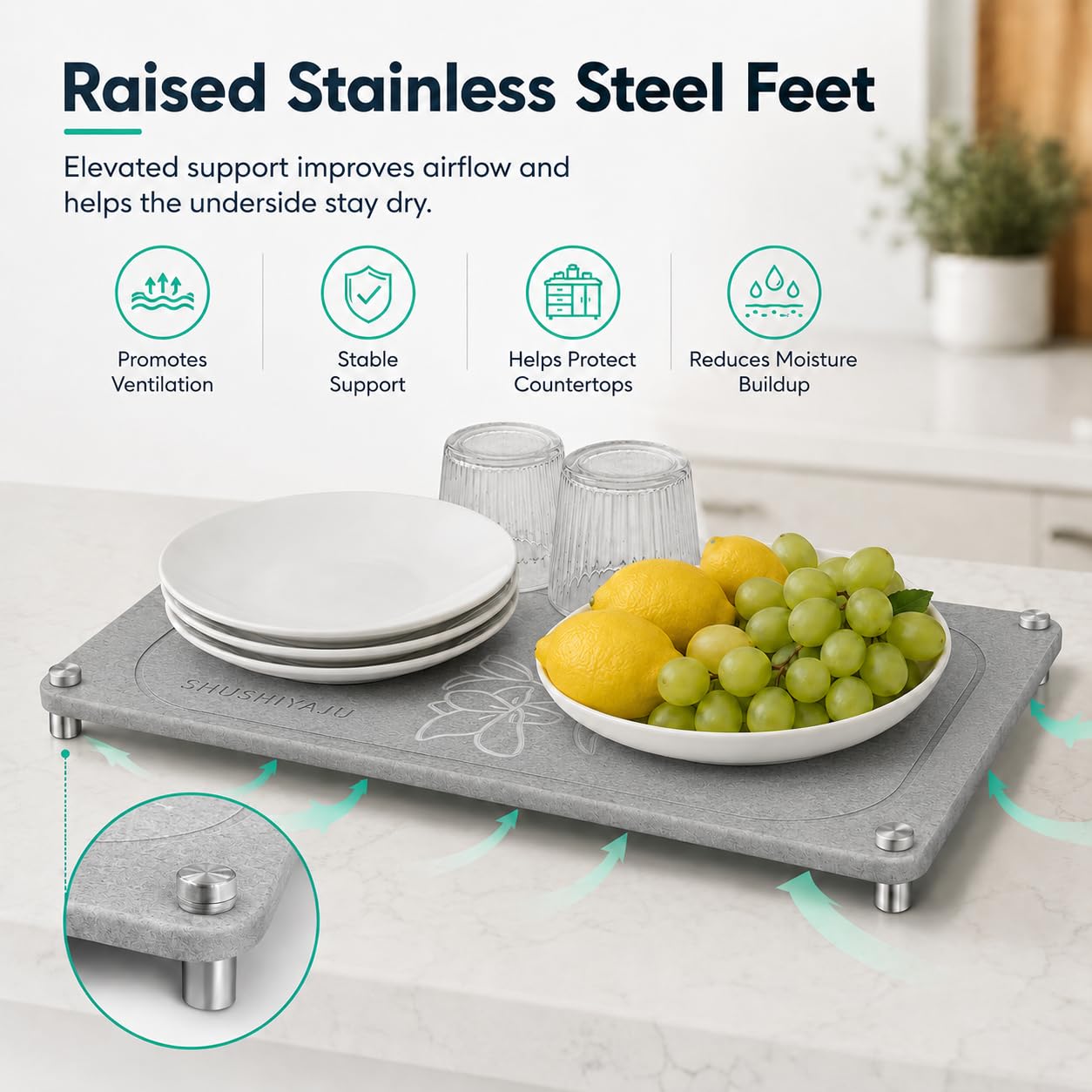Stone Drying Mat For Kitchen Counter Superb Absorbent Diatomaceous Earth Mats with Non