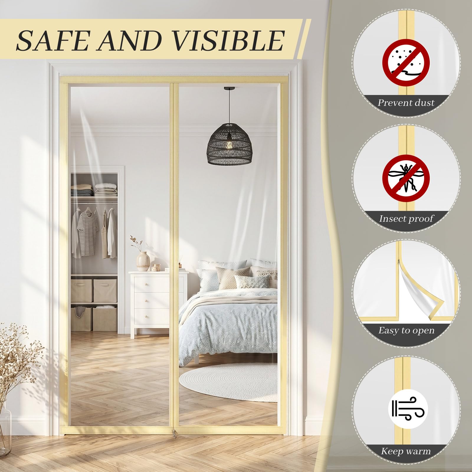 1 Pack Zipper 60 x 102 Inch Dust Barrier Door Kit 5 x 8.5 ft Reusable Temporary Wall Construction Plastic Curtain Cover Dust Containment Standard Doorway Screen Sheeting for Home Renovation