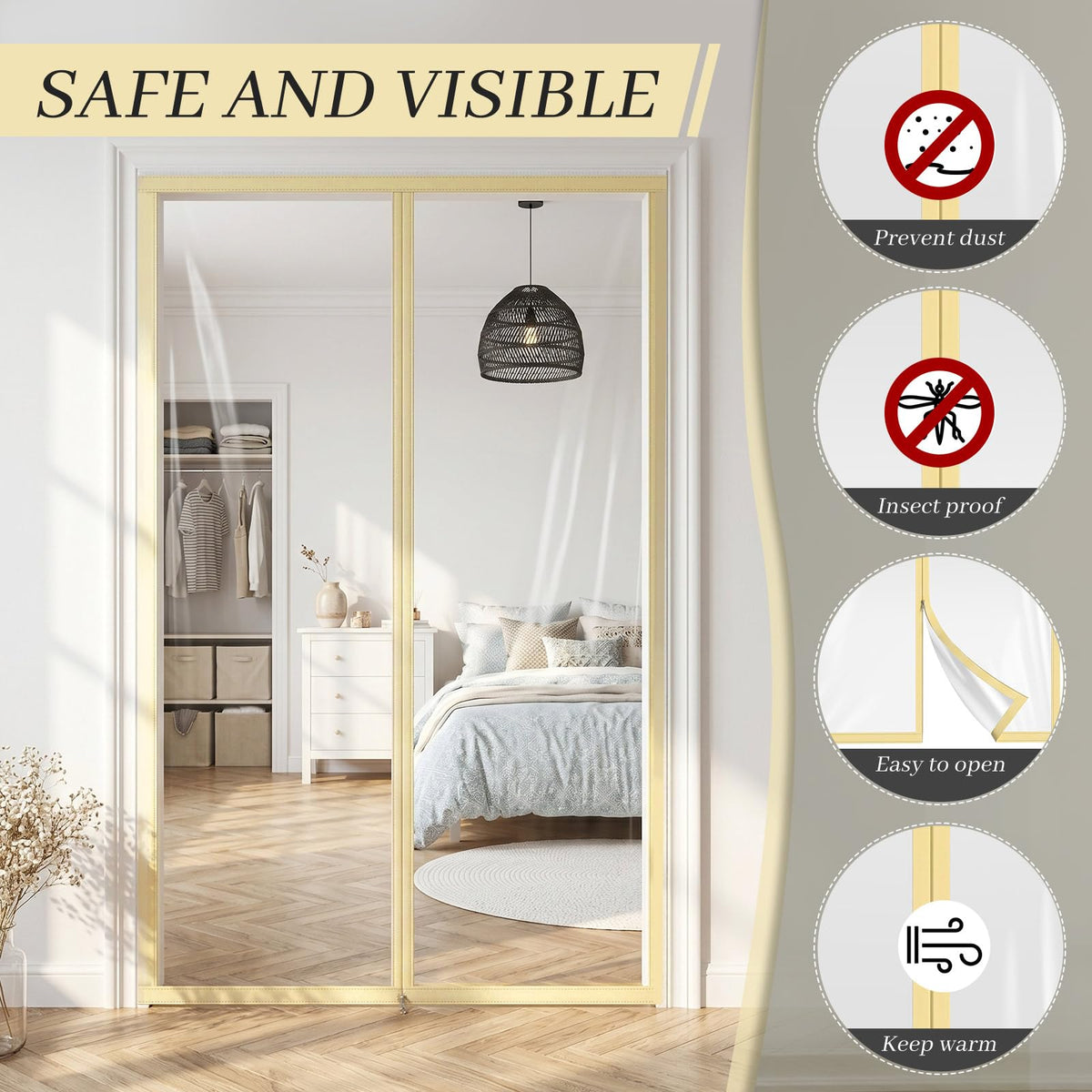 1 Pack Zipper 60 x 102 Inch Dust Barrier Door Kit 5 x 8.5 ft Reusable Temporary Wall Construction Plastic Curtain Cover Dust Containment Standard Doorway Screen Sheeting for Home Renovation