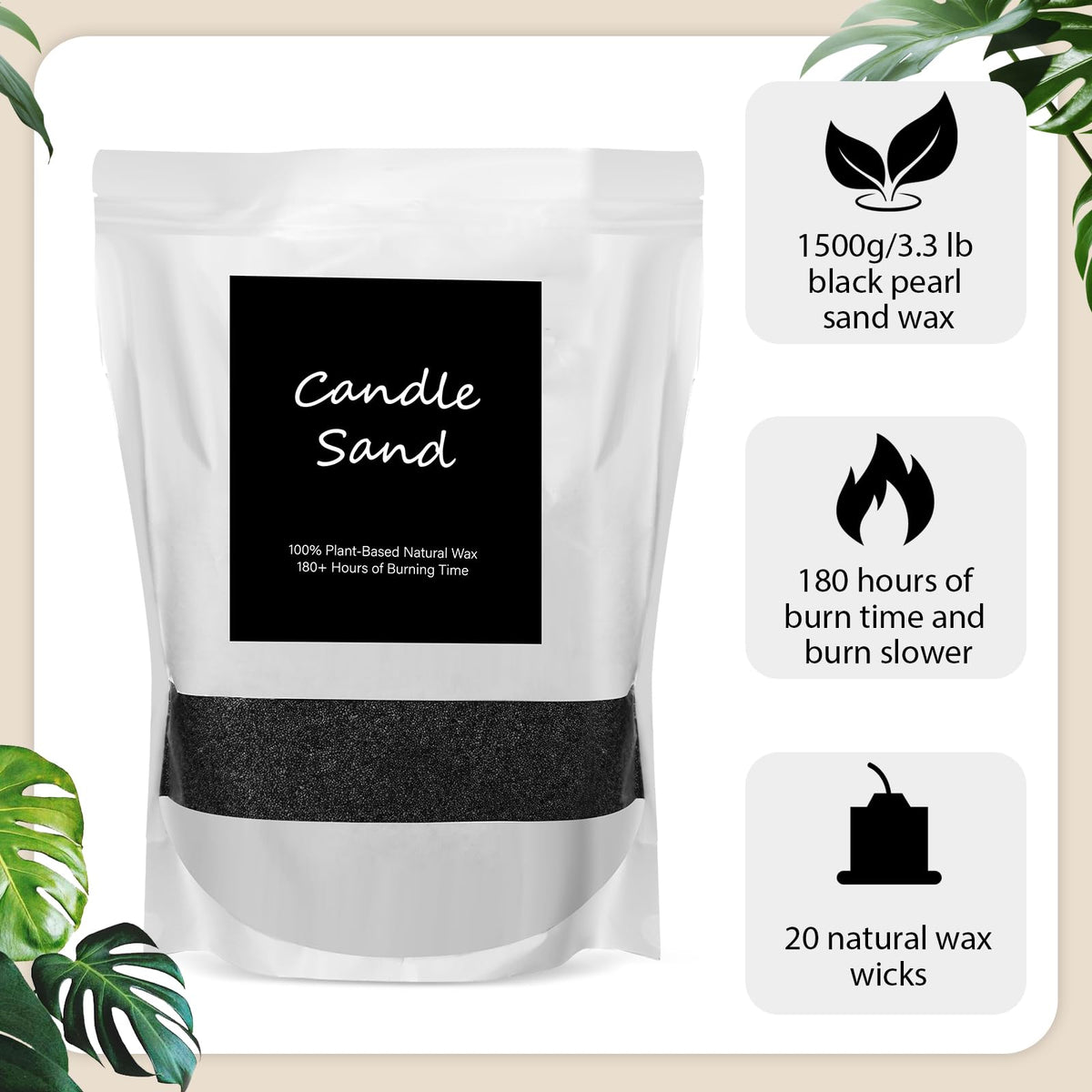 Candle Sand 3.3 lb DIY Pearled Candle Making Kit Included 20 Pcs Wicks and Refillable Beaded Wax Sand Beaded Wax Gift with Wicks Self Extinguish for Home Wedding Party Women (21 Count)