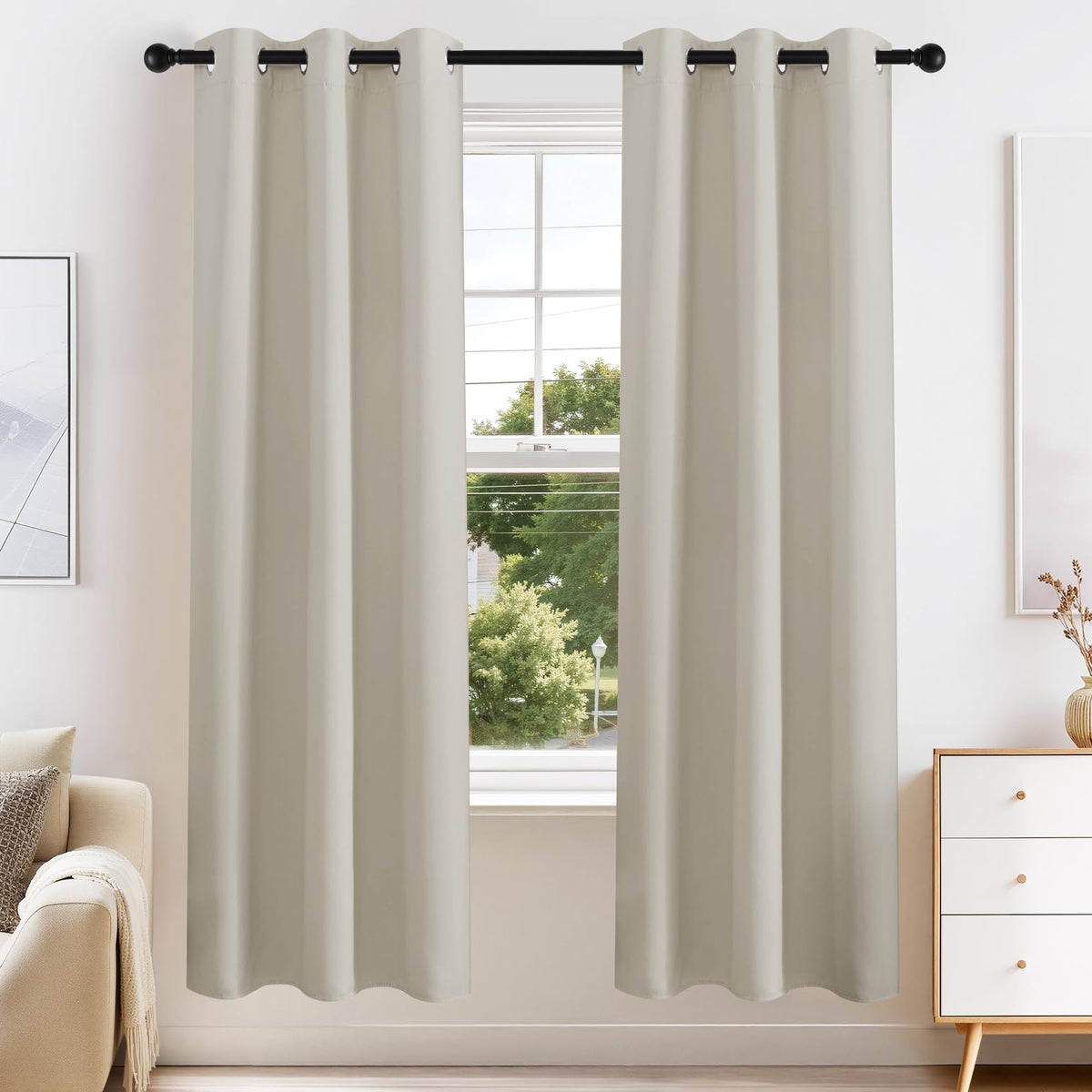 Cream Blackout Curtains for Bedroom 63 Inch Length 2 Pcs (2 Count)