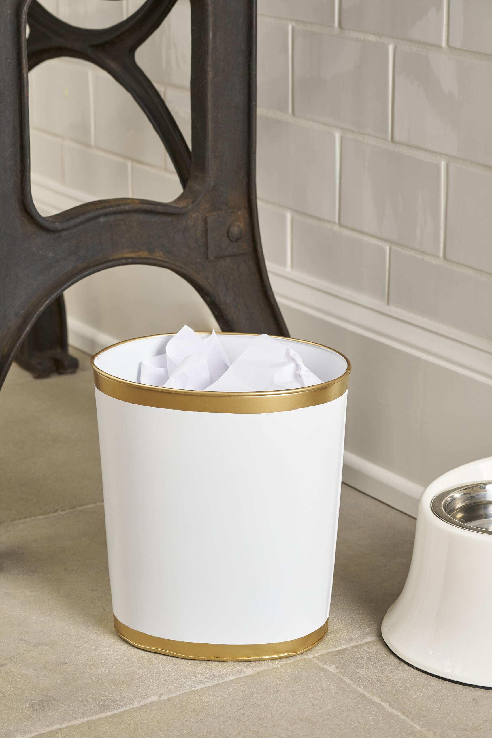 Mattie Decorative White and Gold Bathroom Trash Can