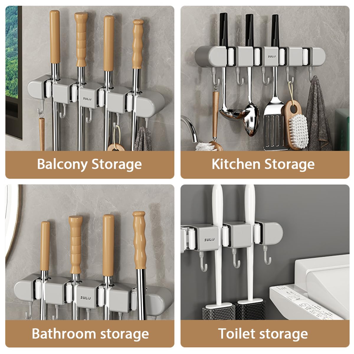 3PCS Broom Holder Wall Mount