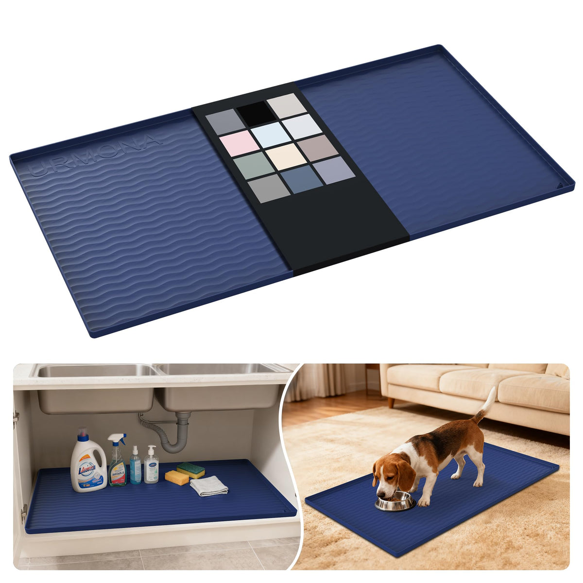 Waterproof Silicone Under Sink Mat 40'' x 22'' Shelf Liner for Kitchen and Bathroom