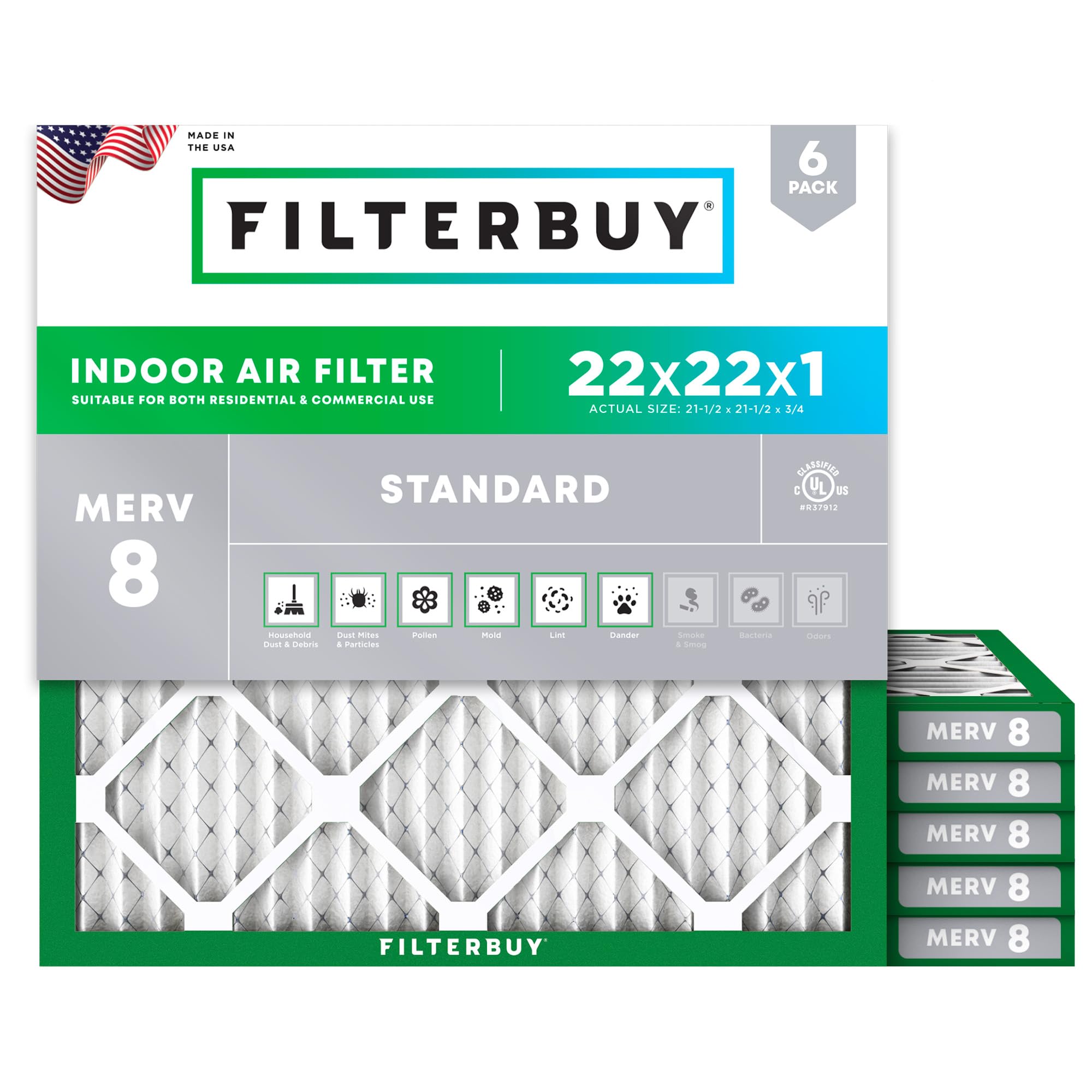 22x22x1 Air Filter MERV 8 Dust & Allergy Defense (6 Count)