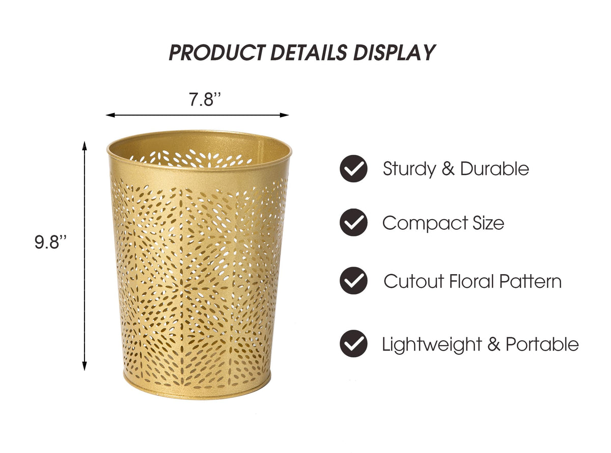 Small Gold Metal Trash Can Wastebasket