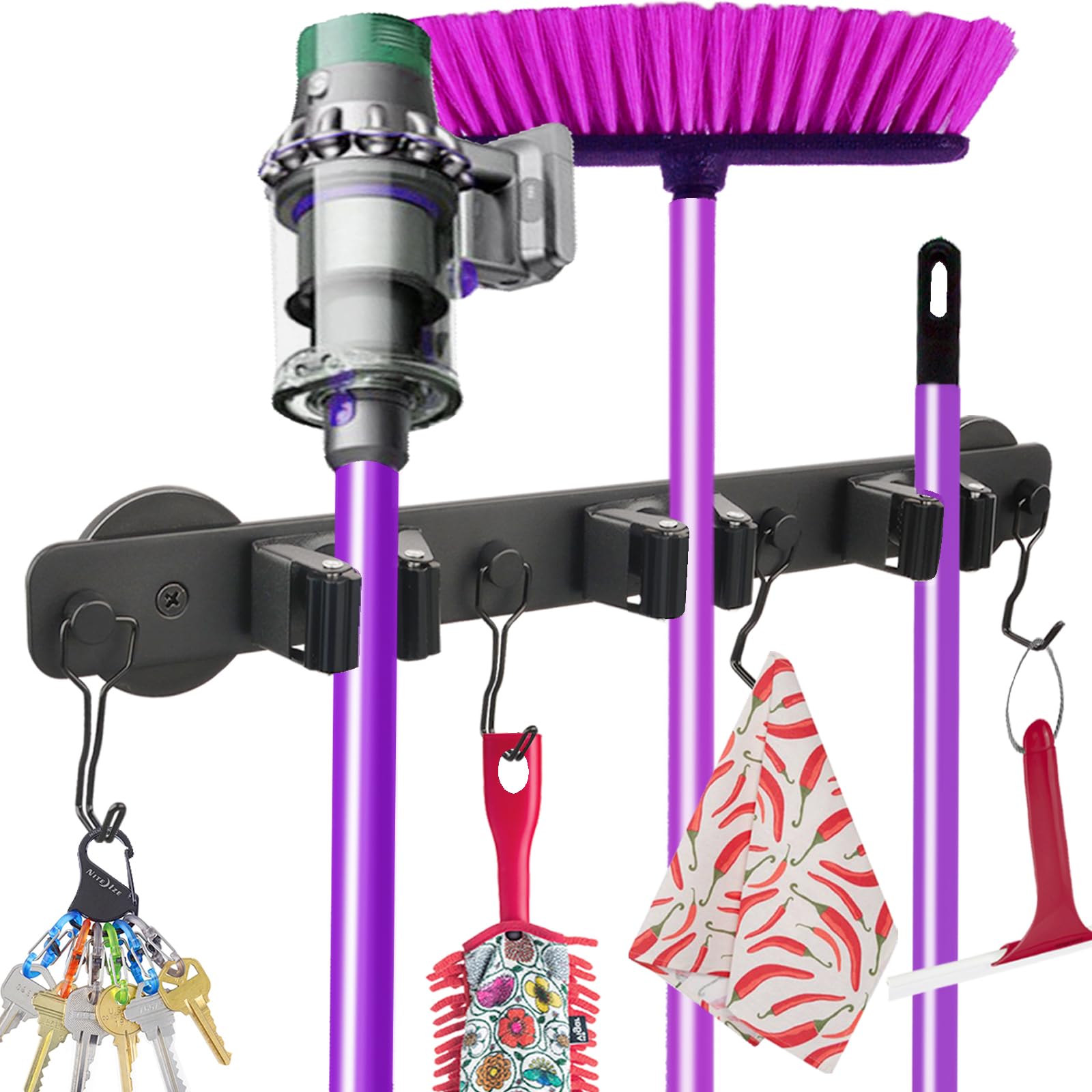 Heavy Duty Magnetic Mop Broom Holder with Swivel Hooks