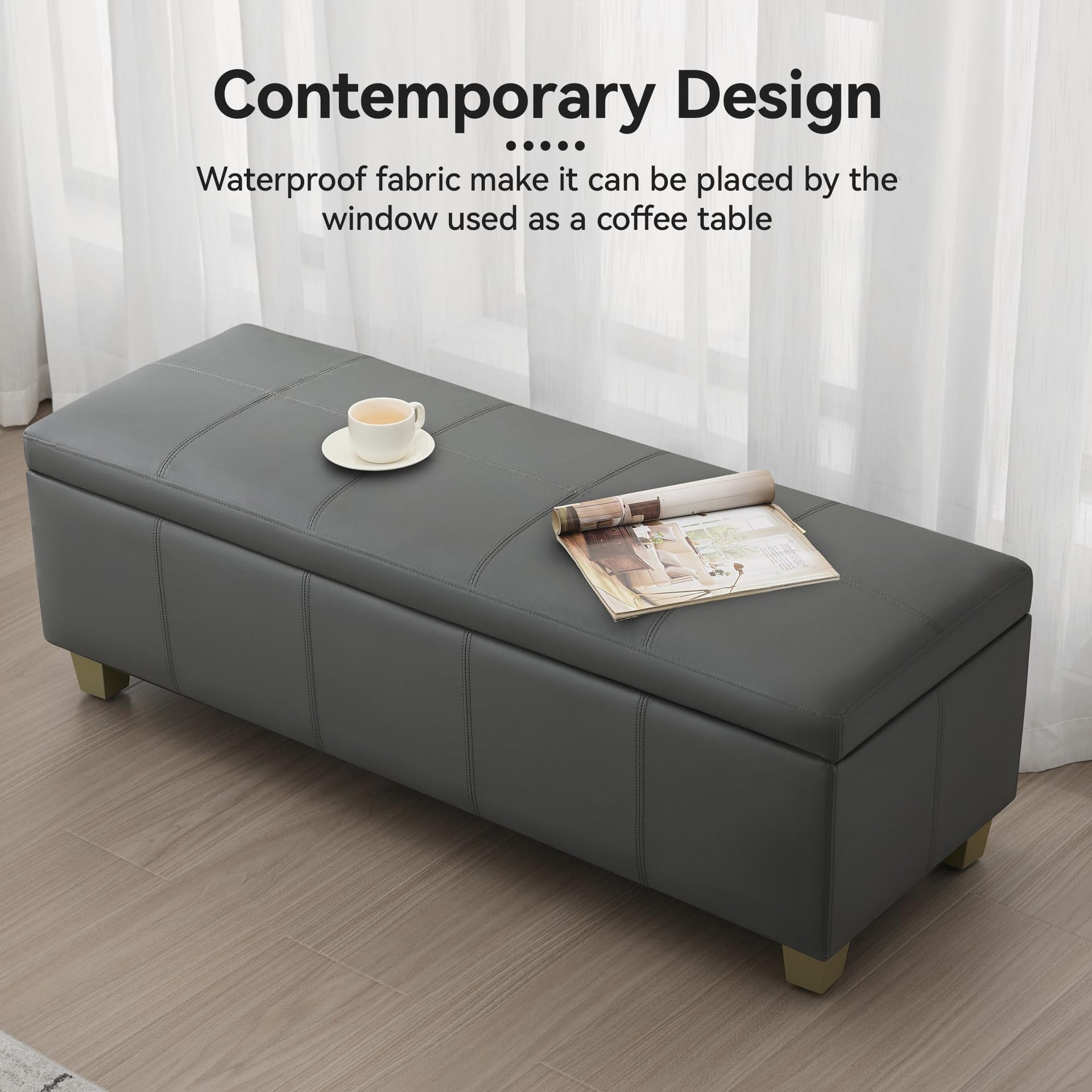 51" Faux Leather Storage Ottoman