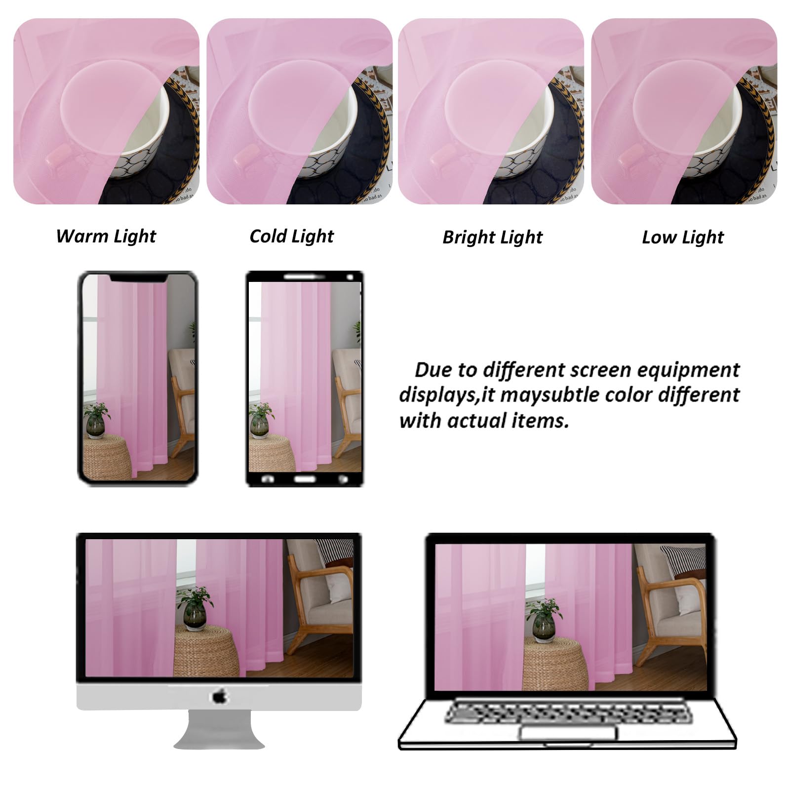 Pink Sheer Curtains 120 Inches Long (2 Count)