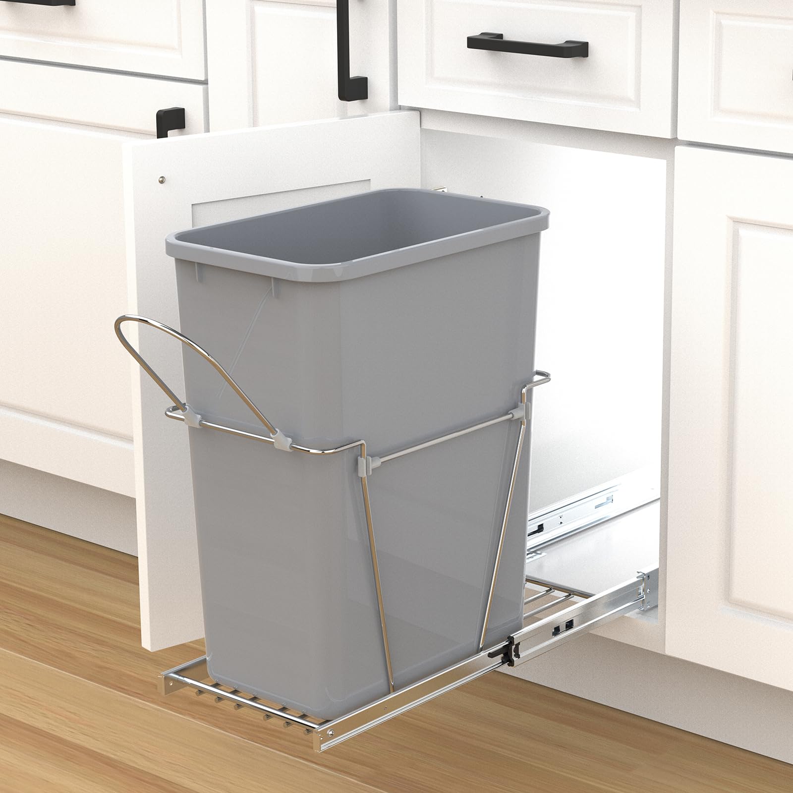 Single Pullout Trash Can for Under Kitchen Cabinets Include Single 35QT Trash Bin Doesn't Include Door Fittings