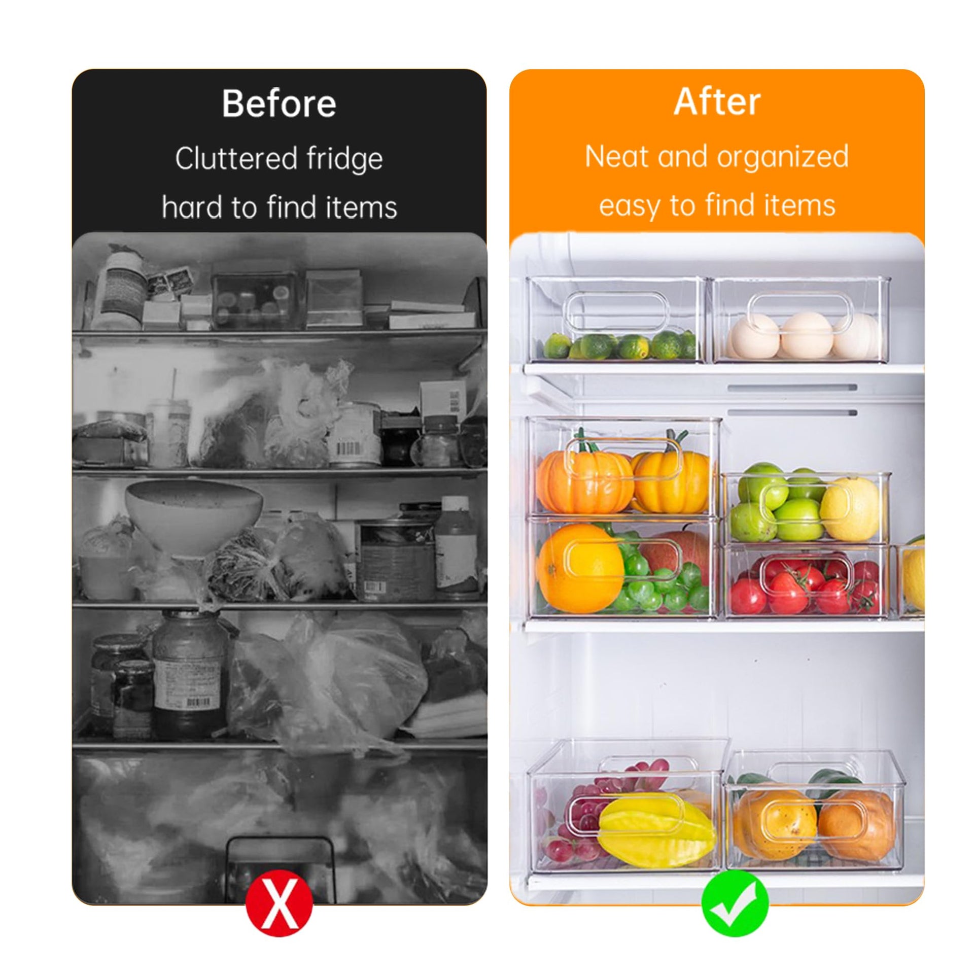 6 Pack Refrigerator Organizer Bins