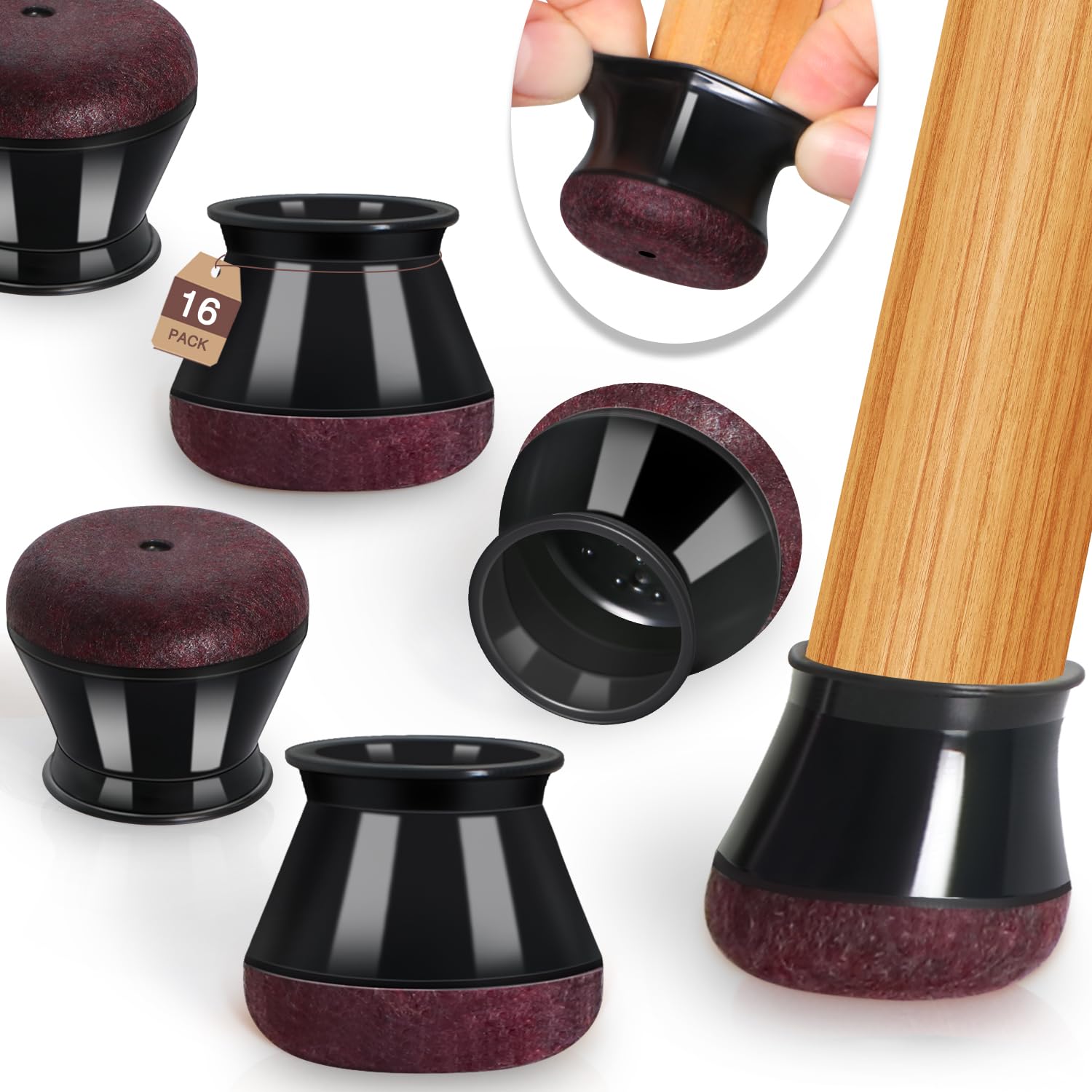Chair Leg Floor Protectors Felt Silicone Caps Strengthen Bottom (16 Count)
