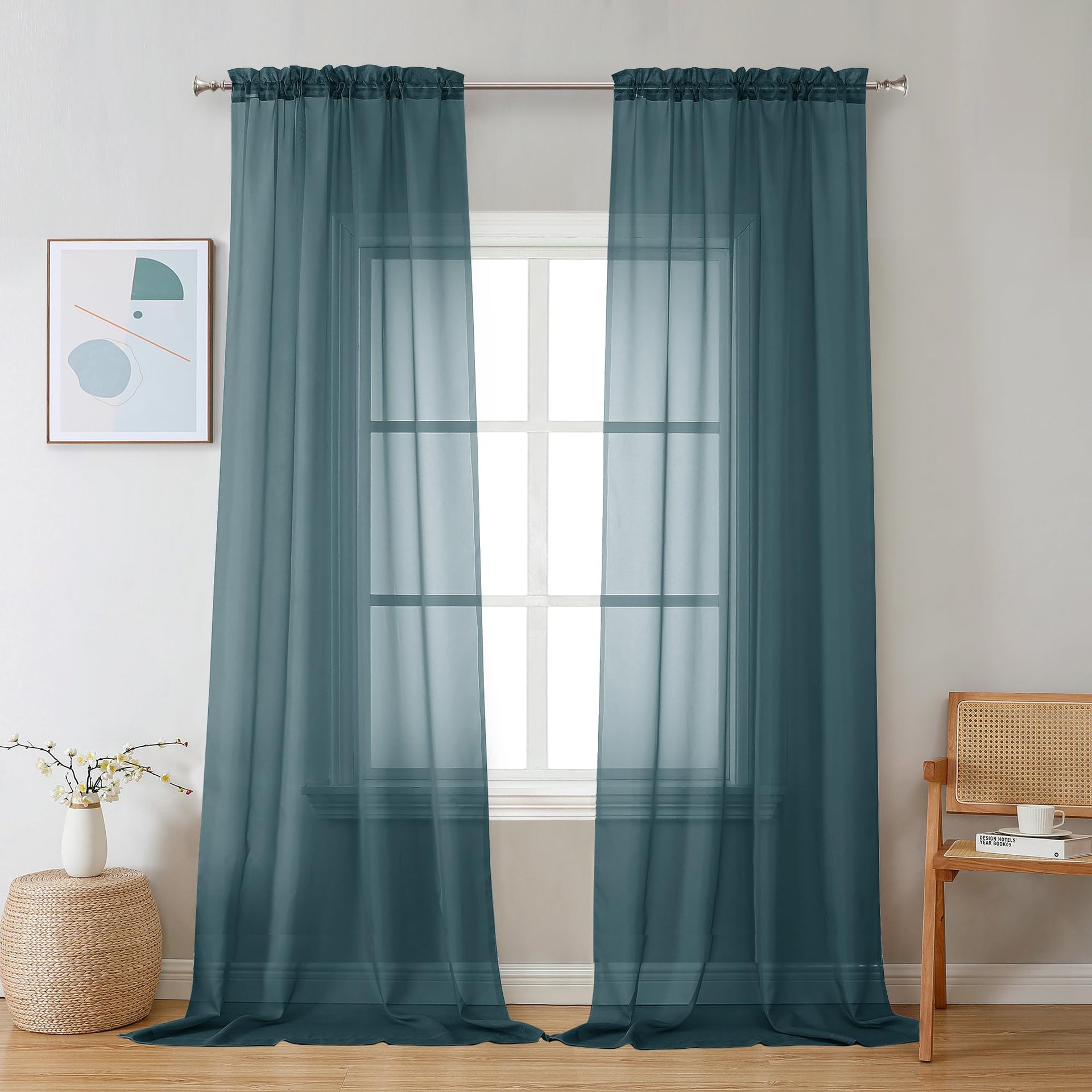 Sheer Stone Blue Curtains 90 inches Long 2 Panels (2 Count)