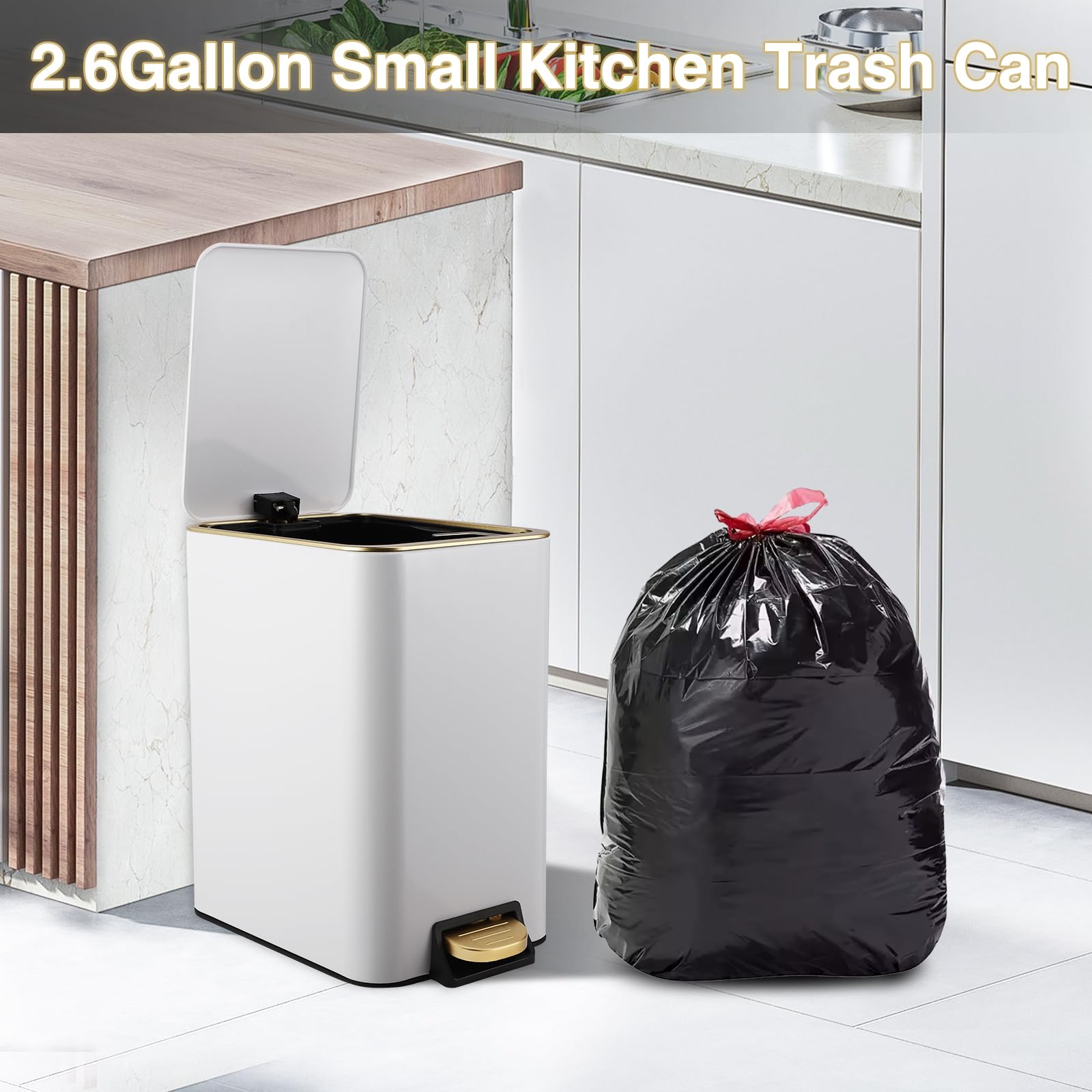 Small Bathroom Trash Can with Lid Soft Close (80 Count)