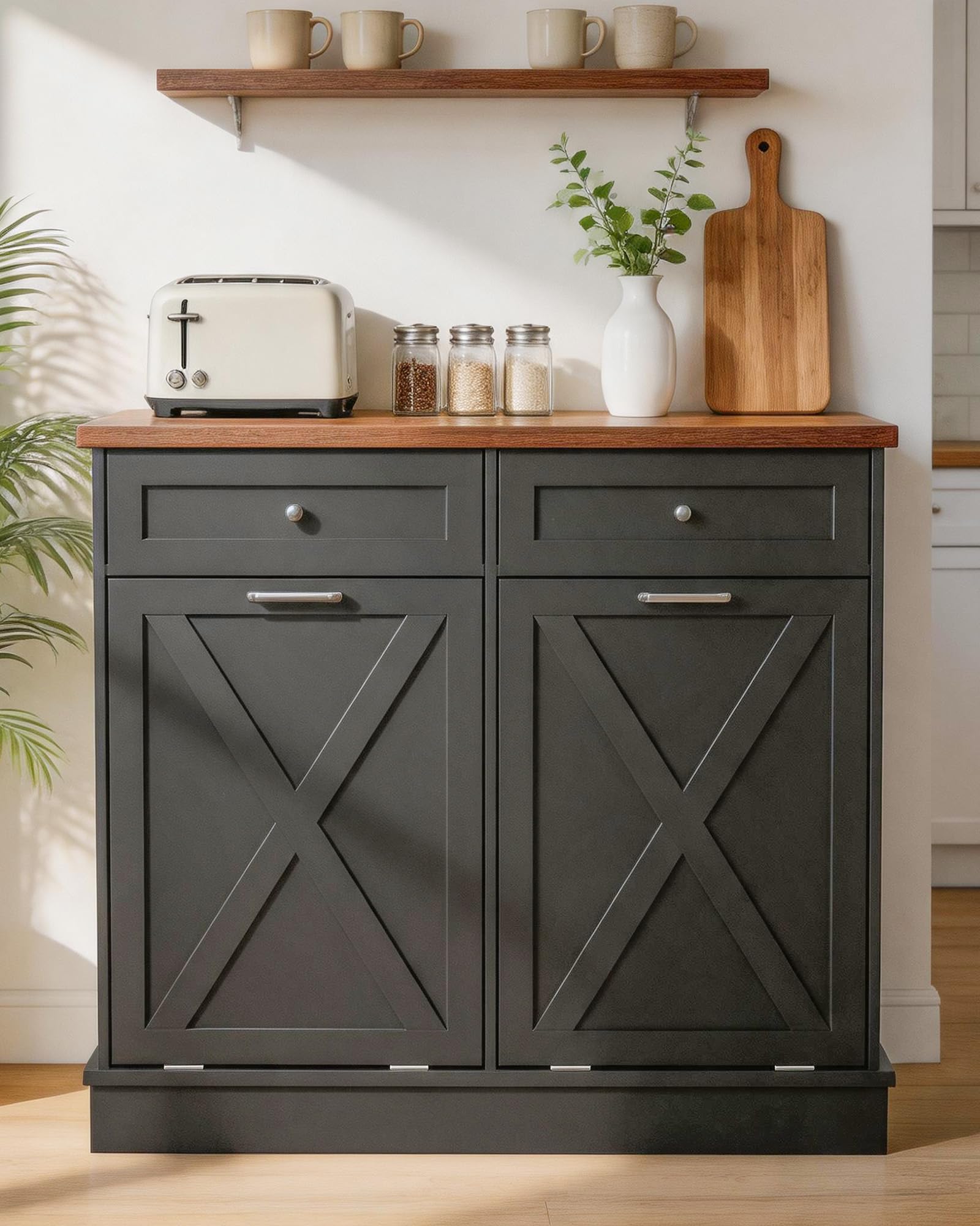 2x10 Gallon Tilt Out Trash Cabinet with Hideaway Drawers