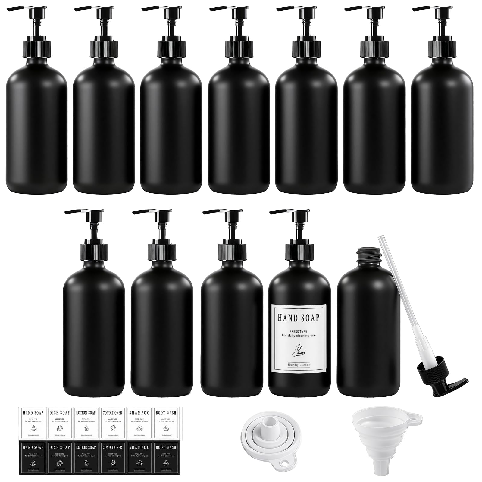 12 Pack 8oz Black Glass Soap Dispensers with Pump (12 Count)