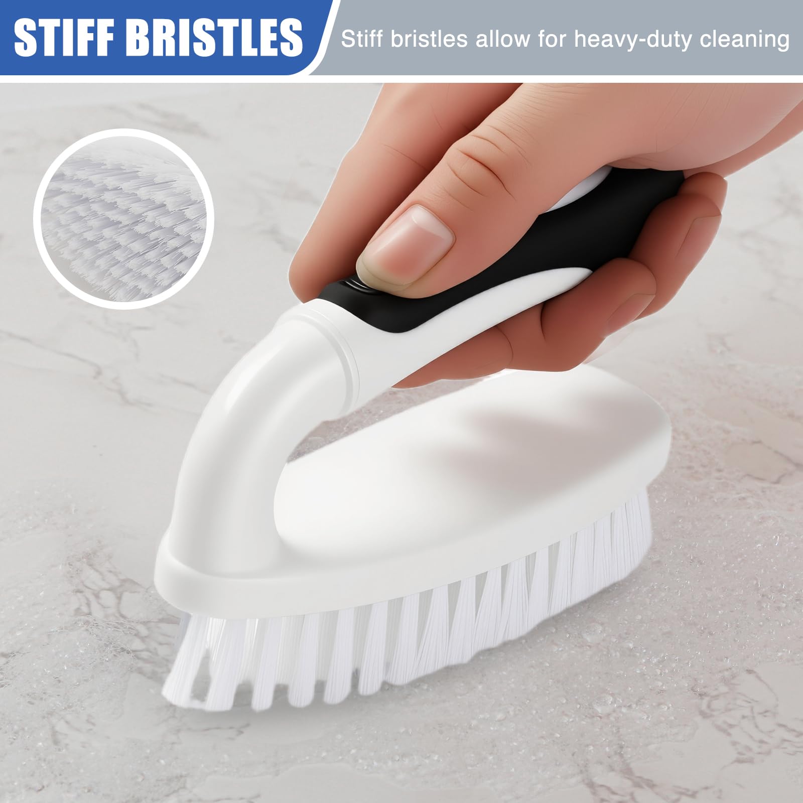 Scrub Brushes for Cleaning Heavy Duty Scrub Brush with Handle 2 Pack Black