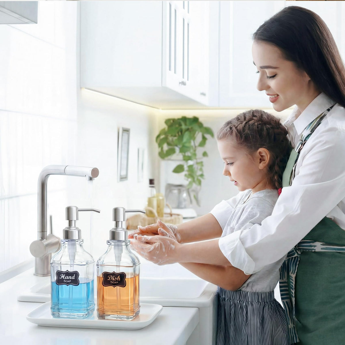 2Pack Hand&Dish Glass Soap Dispenser with Rust Proof Pump & Stickers (2 Count)