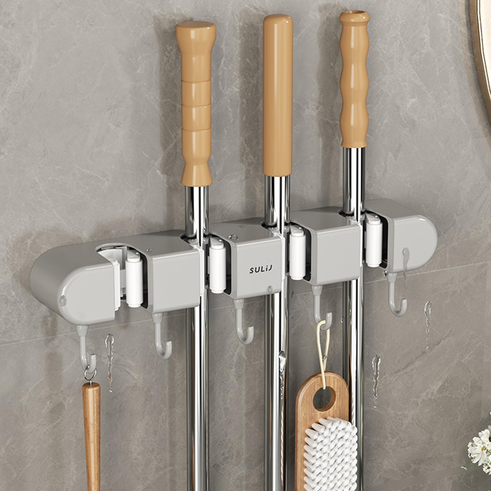 Mop Broom Holder Wall Mounted Clip Grippers Self