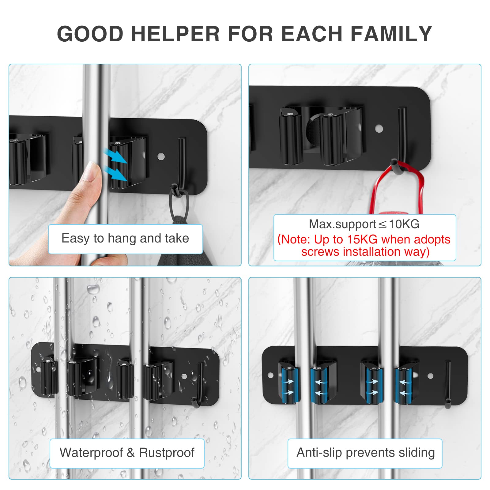 Wall Mount Mop and Broom Holder (2 Count)