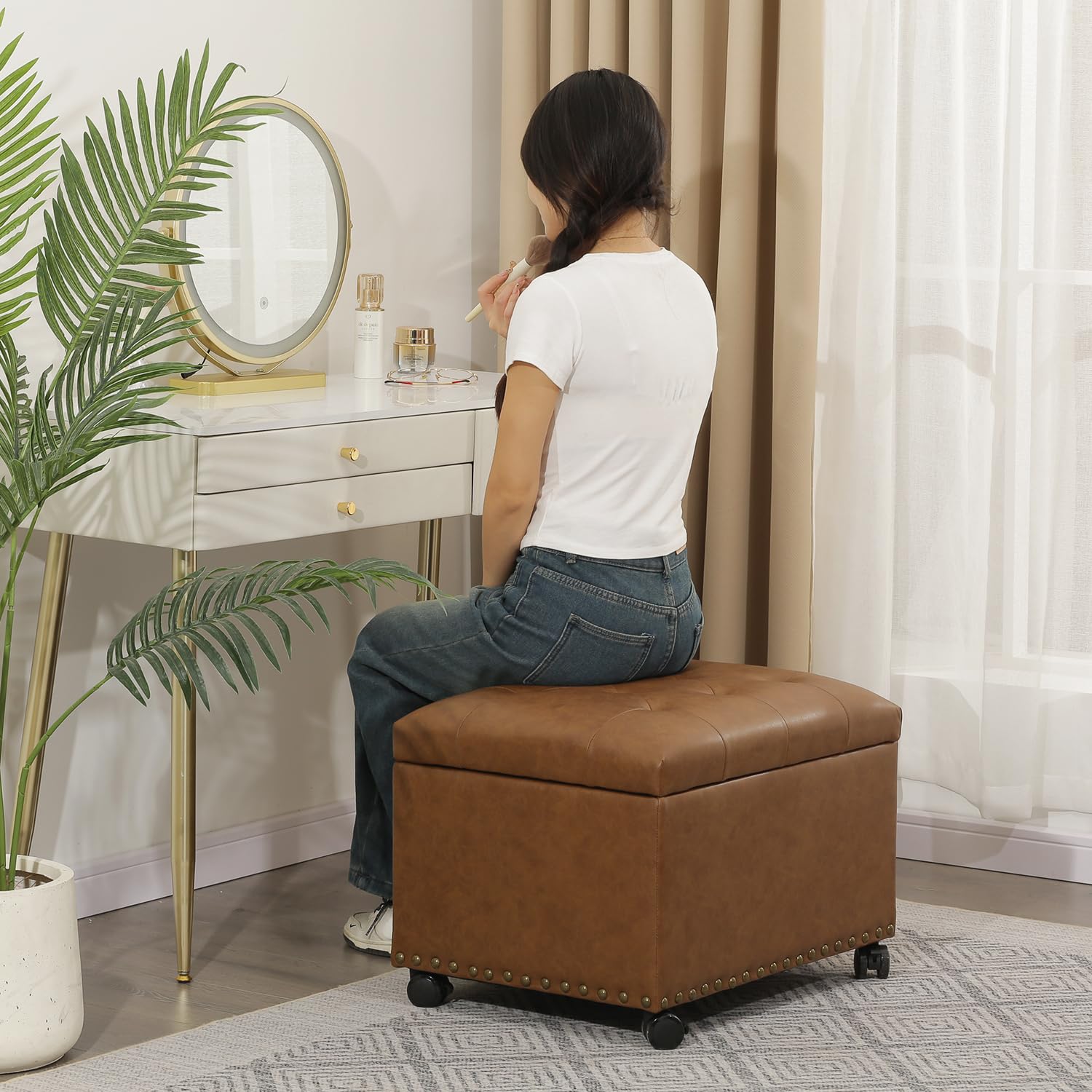 Leather Storage Ottoman