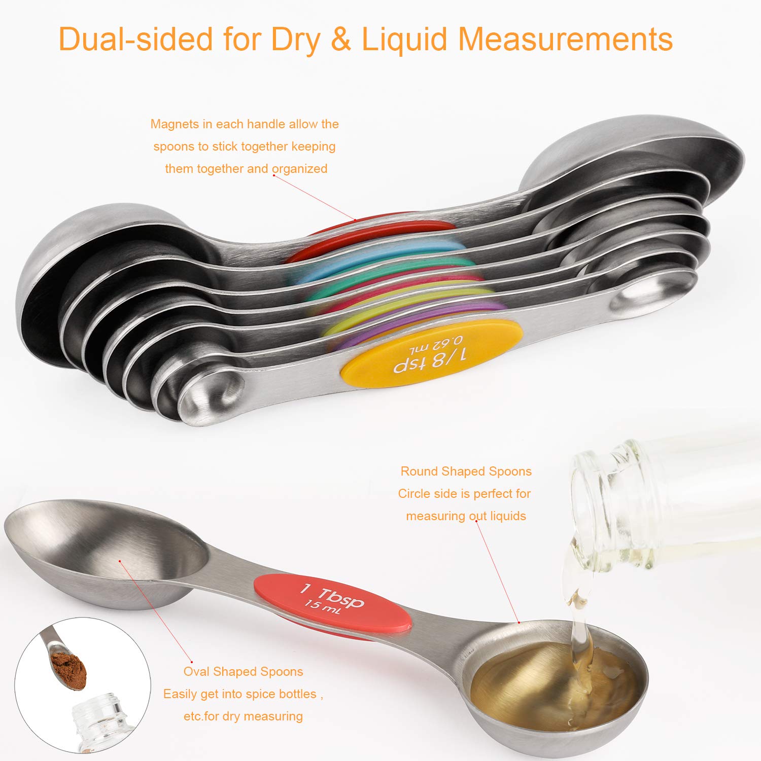 Magnetic Measuring Spoons Set Stainless Steel Dual Sided Measuring Spoons