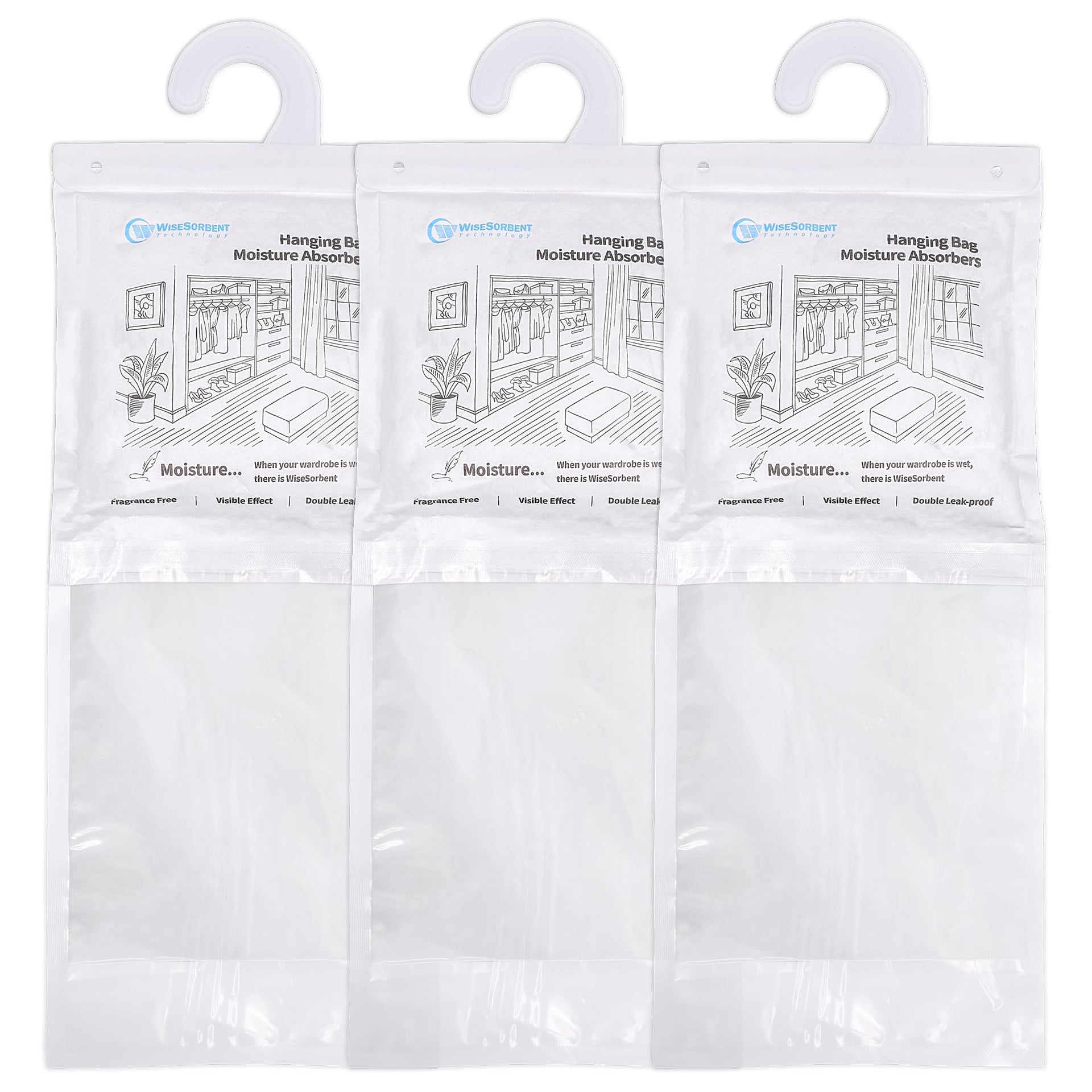 500G 3 Pack Hanging Moisture Absorbers Dehumidifier Bags (17.637 Ounce)