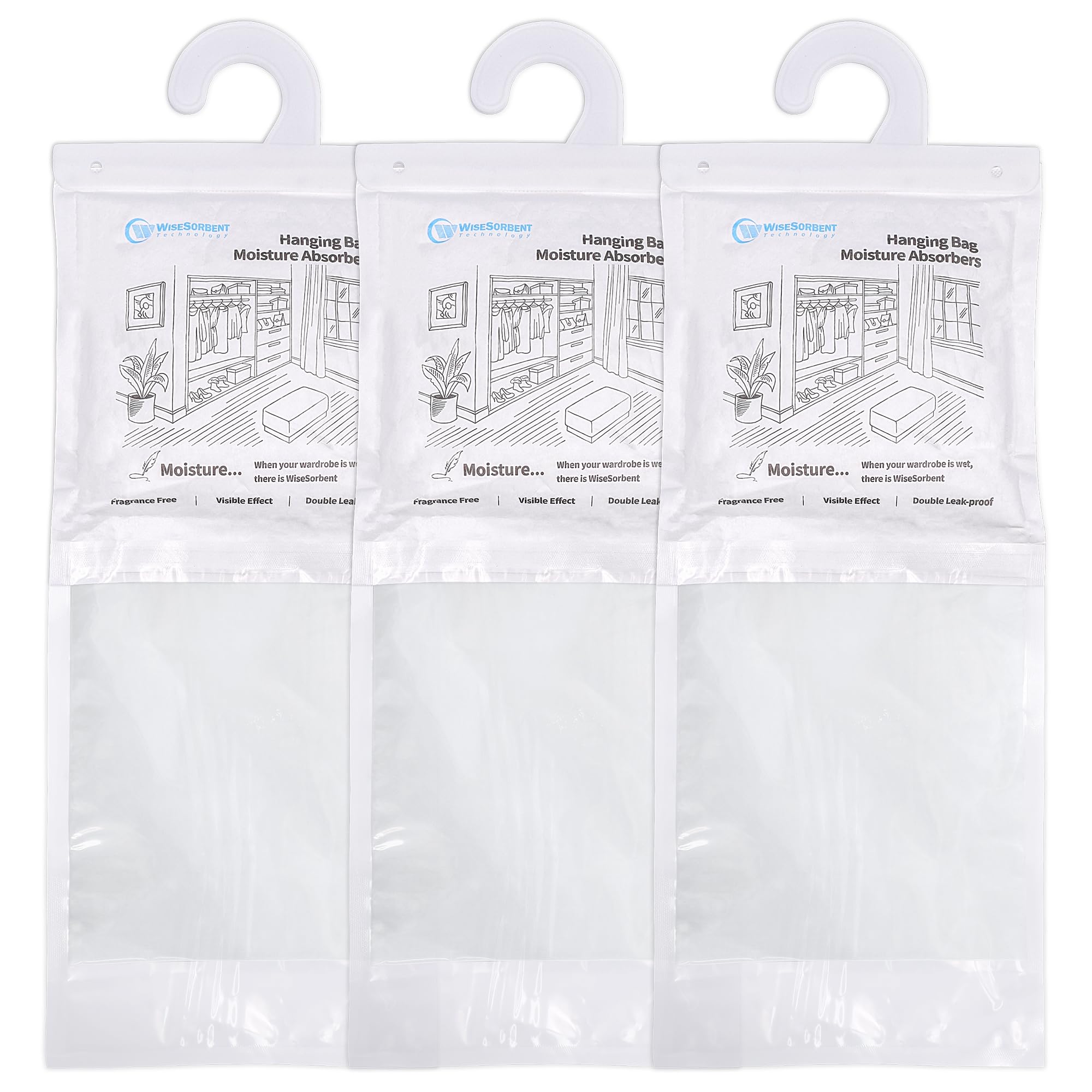 500G 3 Pack Hanging Moisture Absorbers Dehumidifier Bags (17.637 Ounce)
