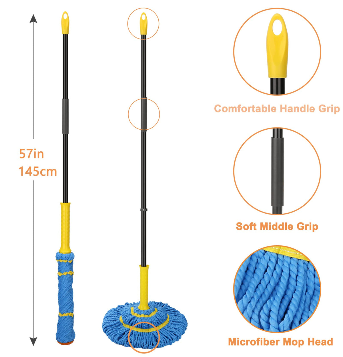 Self Wringing Twist Mop with 1 Extra Refill