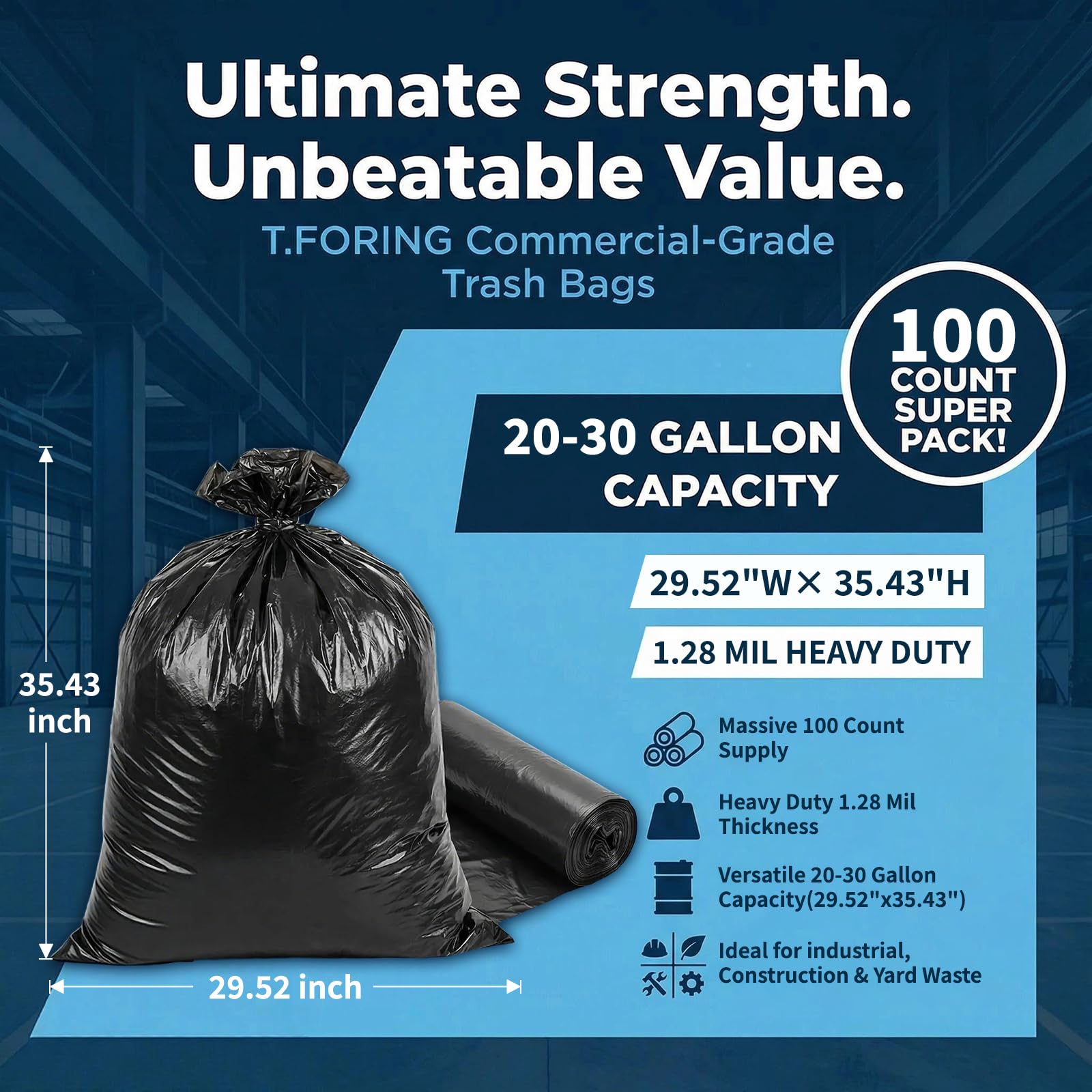 20 30 Gallon Trash Bags Bulk (100 Count)