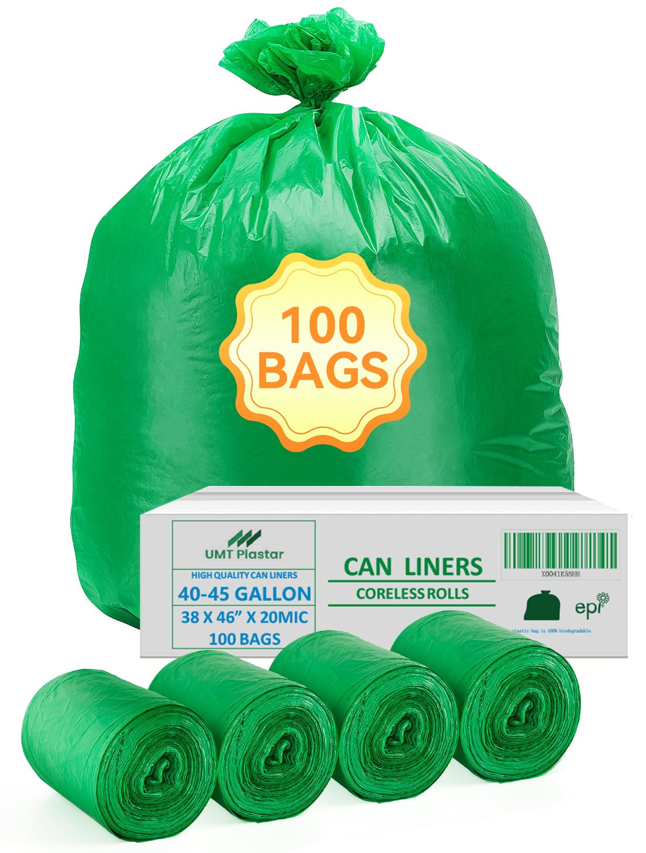 100 Count 40 45 Gallon Compostable Trash Bags